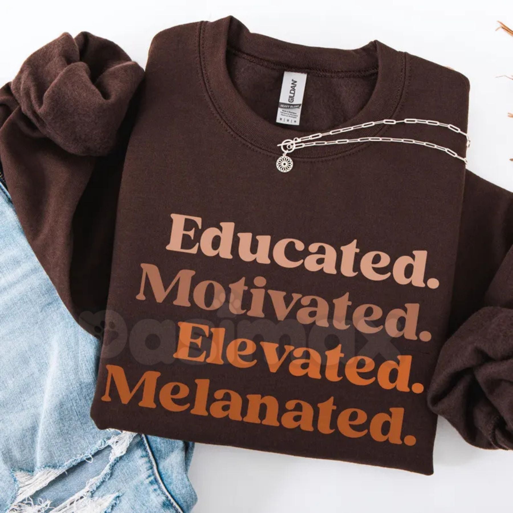 Pasimax Educated Motivated Elevated Melanated Crewneck | Minimalist Black Excellence Sweatshirt | Aesthetic Melanated Queen P