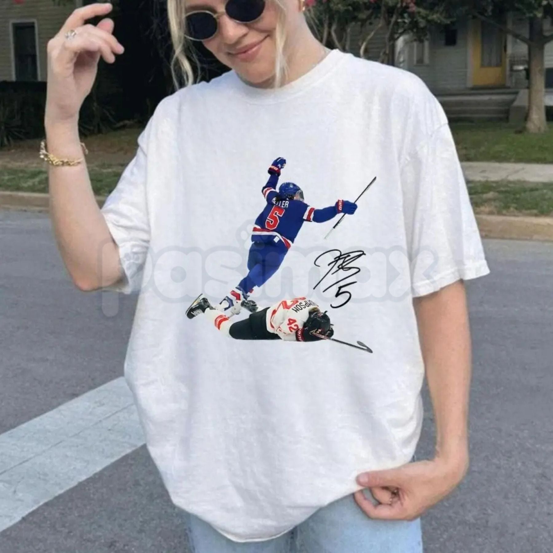 Pasimax Megan Keller & Hilary Knight Vintage Hockey T-Shirt - USA Women's Hockey Legend Graphic Tee, Retro 90s Style Sports A