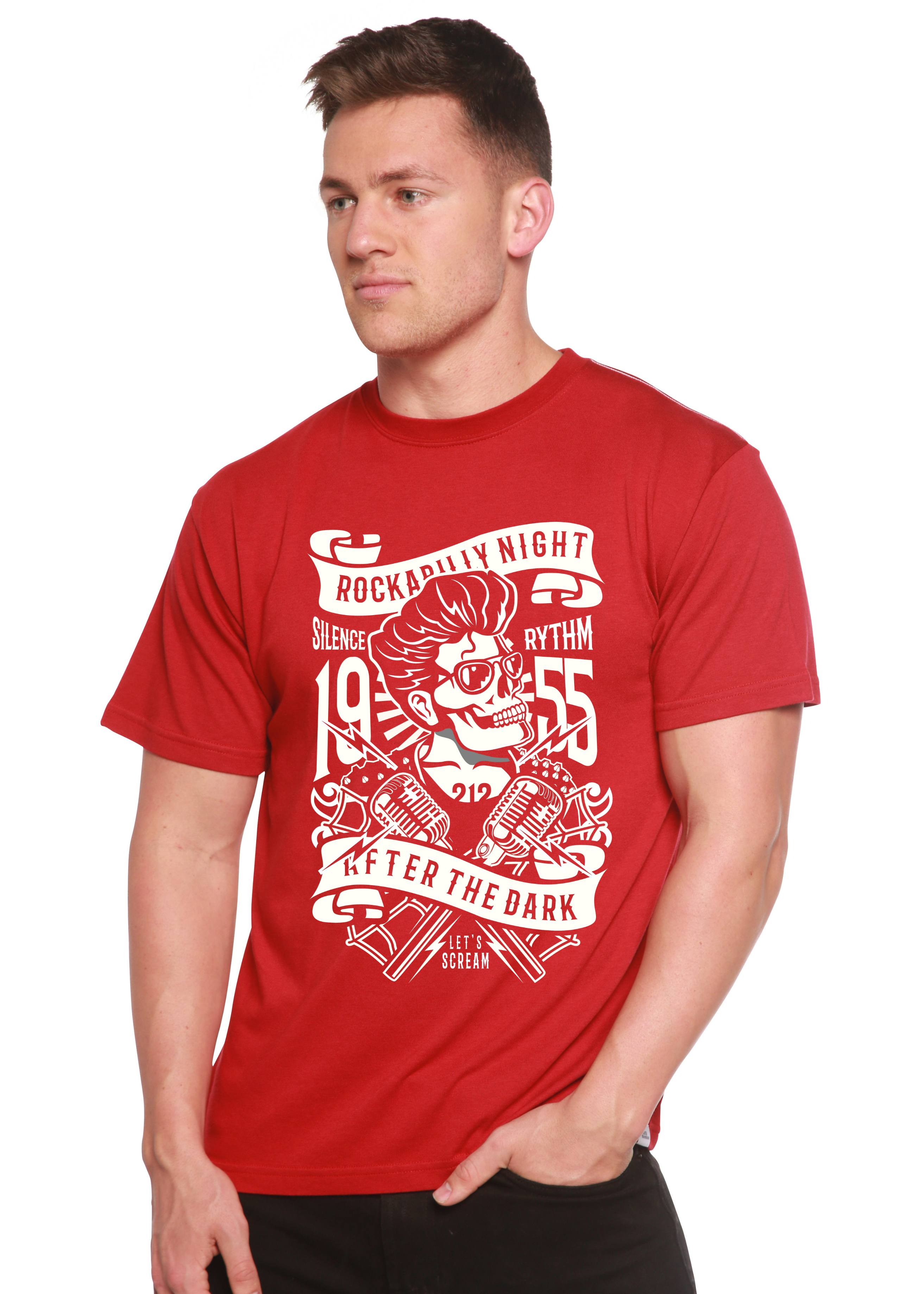 Spun Bamboo Rockabilly Night Spun Bamboo® Men's Bamboo Viscose/Organic Cotton Short Sleeve Graphic T-Shirt — lifestyle contex