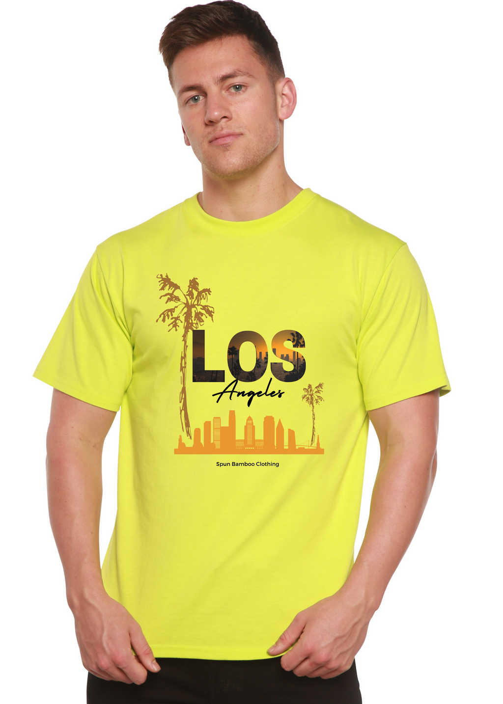 Spun Bamboo Los Angeles Unisex Bamboo Viscose/Organic Cotton Short Sleeve Graphic T-Shirt — size reference