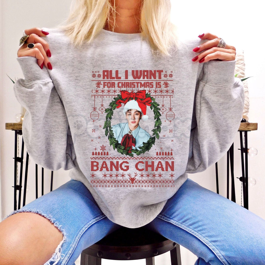Pasimax All I Want For Christmas Is Bang Chan Sweatshirt | Funny K-Pop Holiday Crewneck | Stray Kids Fan Gift Jumper | SKZ Bi