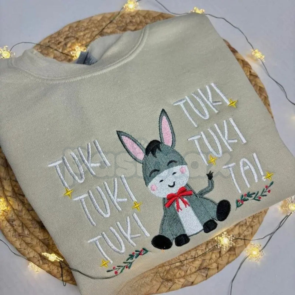 Pasimax Mi Burrito Sabanero "Tuki Tuki Tuki" Embroidered Sweatshirt – Latin Christmas Crewneck — lifestyle context