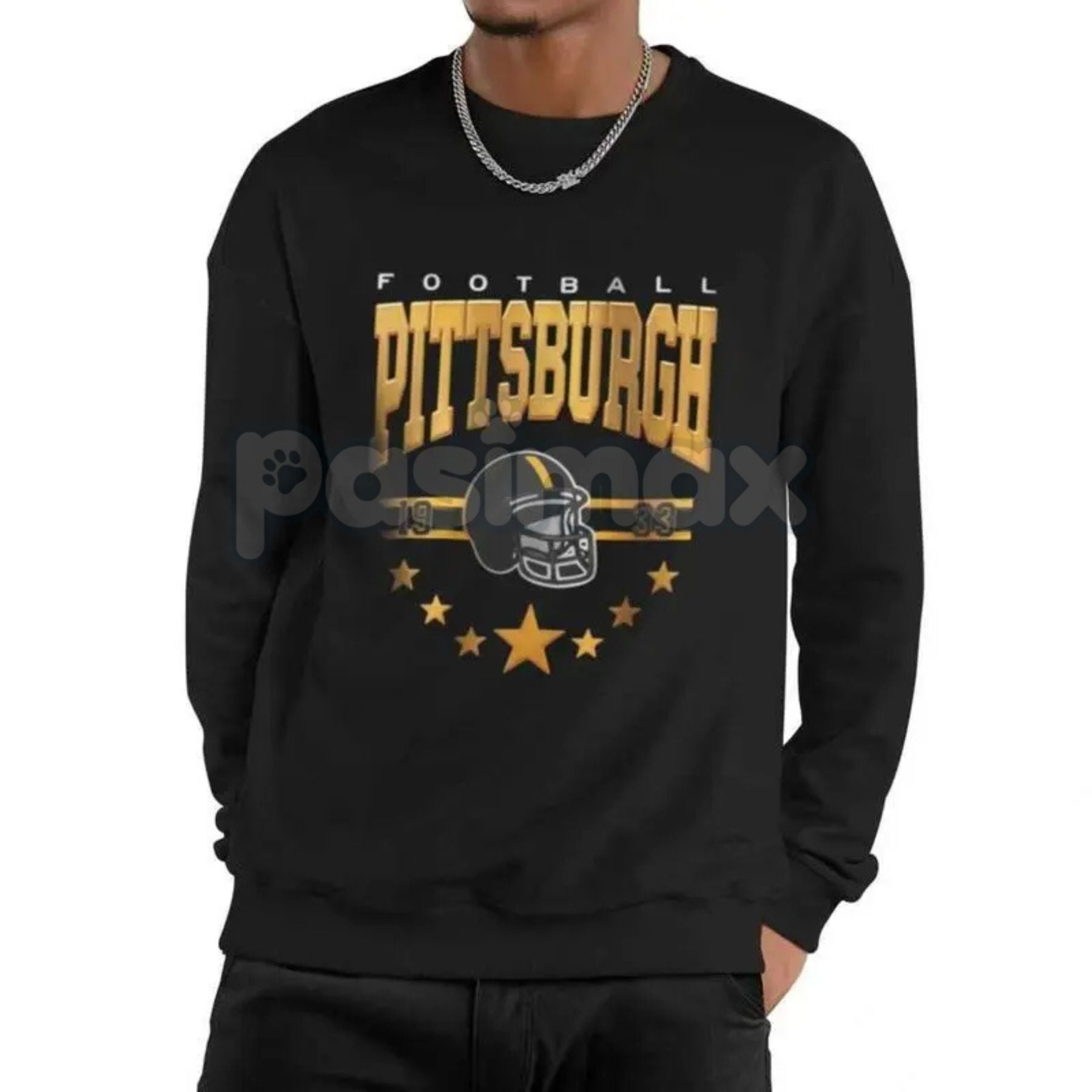 Pasimax 90s All Team Football Sweatshirt – Vintage 1960s Retro Fan Crewneck — lifestyle context