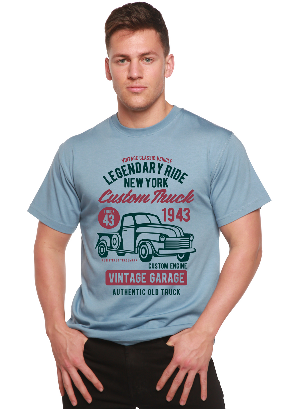 Spun Bamboo Legendary Ride Custom Truck Men's Bamboo Viscose/Organic Cotton Short Sleeve Graphic T-Shirt — lifestyle context