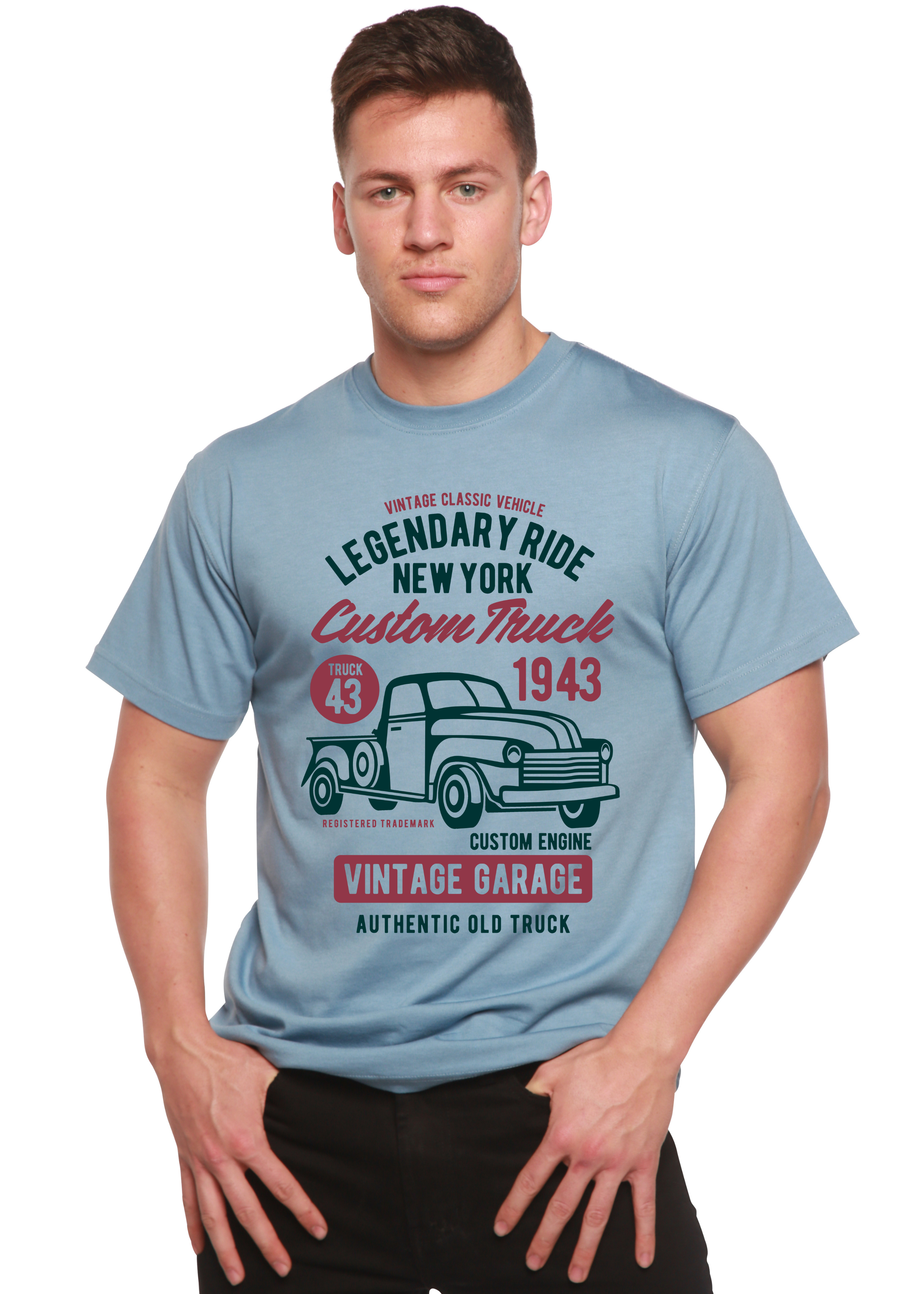 Spun Bamboo Legendary Ride Custom Truck Men's Bamboo Viscose/Organic Cotton Short Sleeve Graphic T-Shirt — lifestyle context