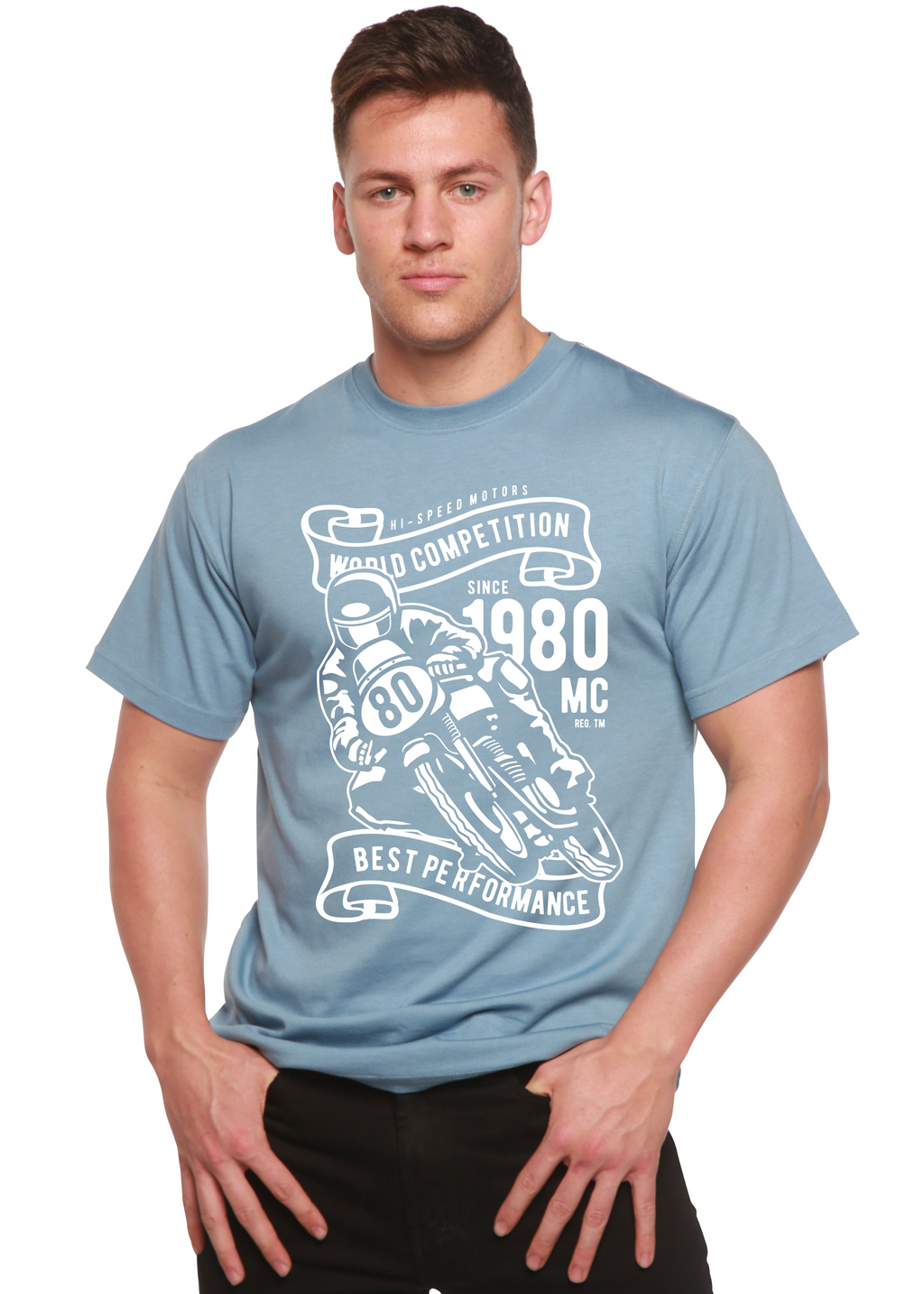 Spun Bamboo World Competition Men's Bamboo Viscose/Organic Cotton Short Sleeve Graphic Graphic T-Shirt — in-use photo