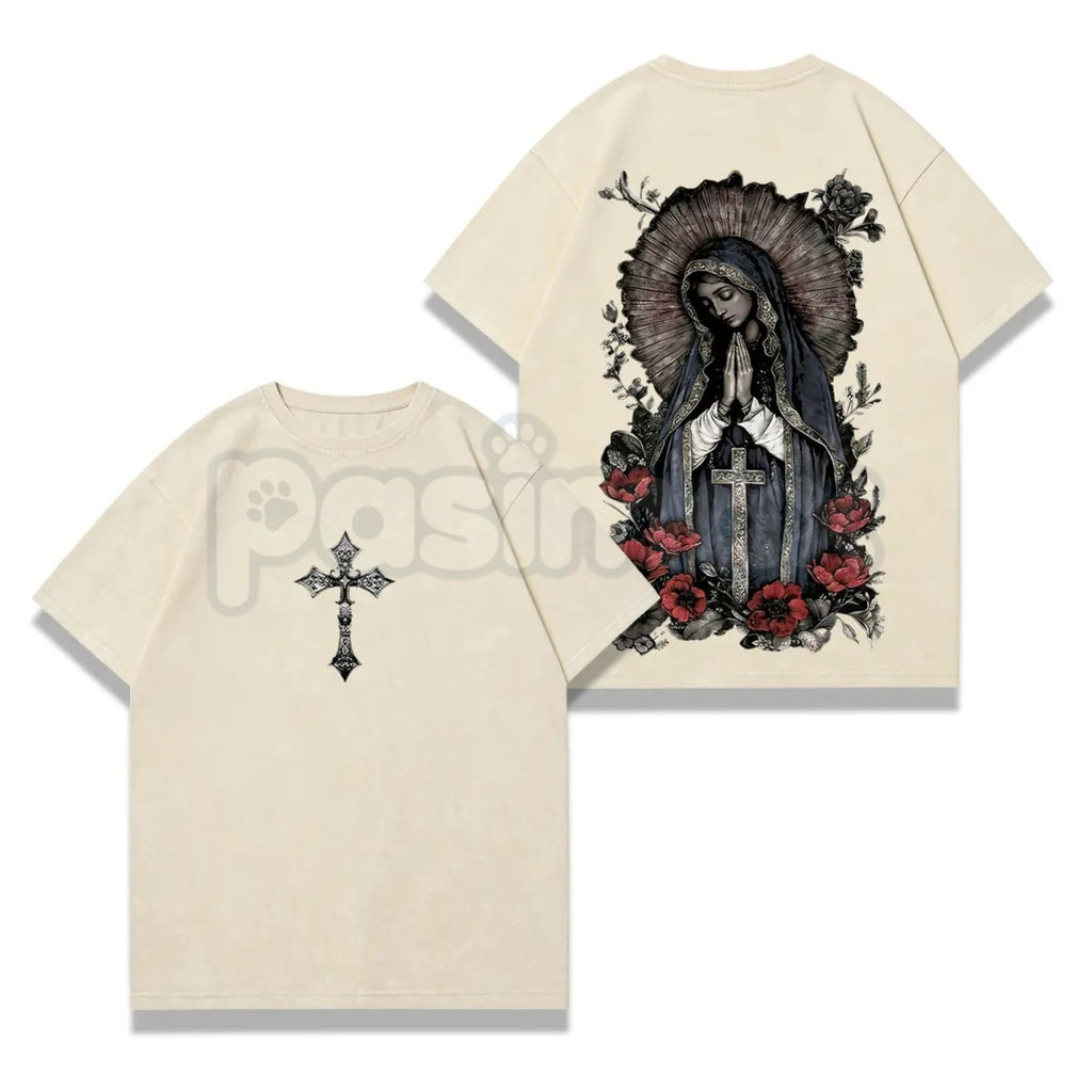 Pasimax The Madonna Sanctuary: Virgin Mary Washed Tee – Heavy Cotton Gothic Streetwear, Sacred Art Graphic T-Shirt — lifestyl