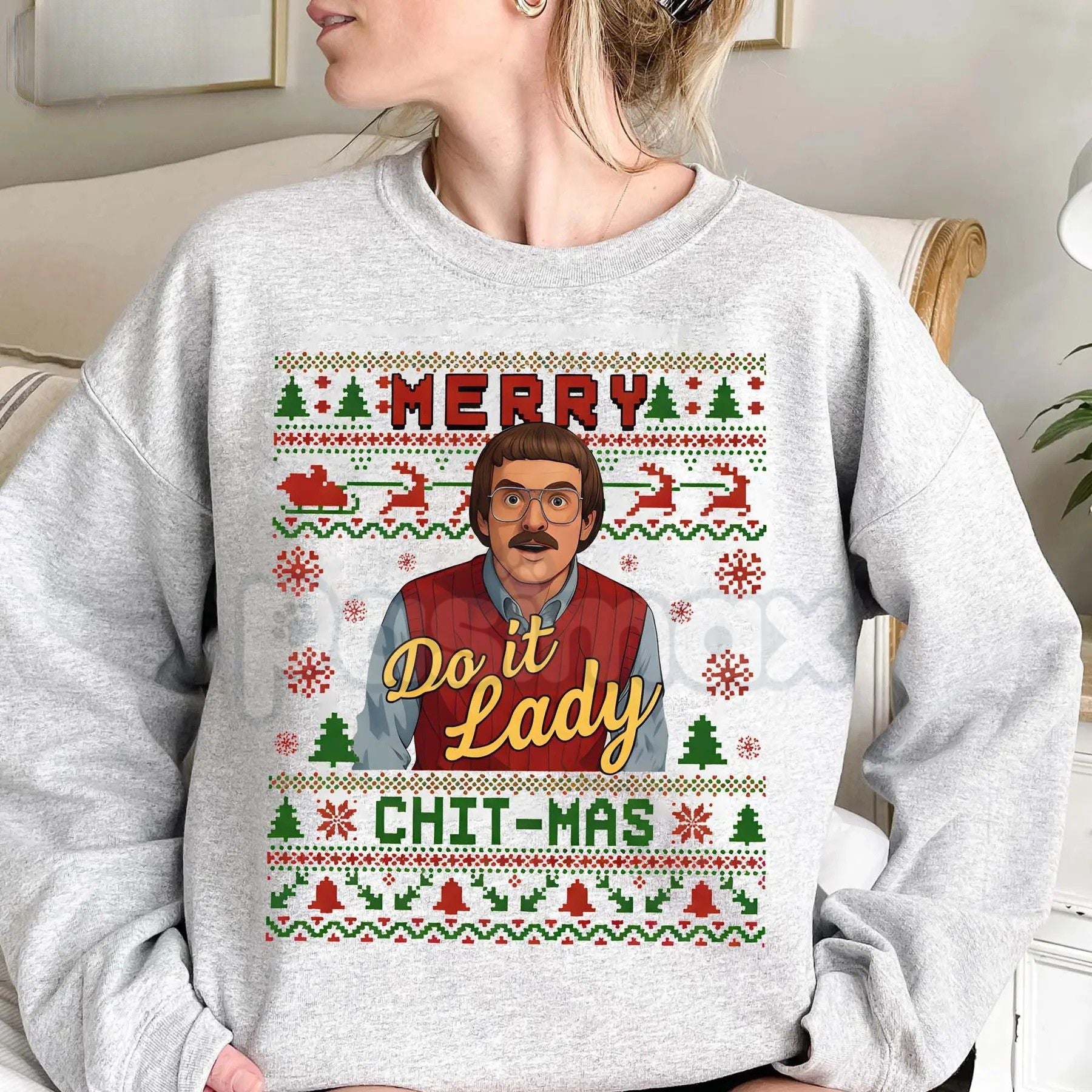 Pasimax Funny "Merry Chit I Do It" Christmas Sweatshirt | Ugly Xmas Sweater Meme Shirt | Cheeky Holiday Crewneck — lifestyle 