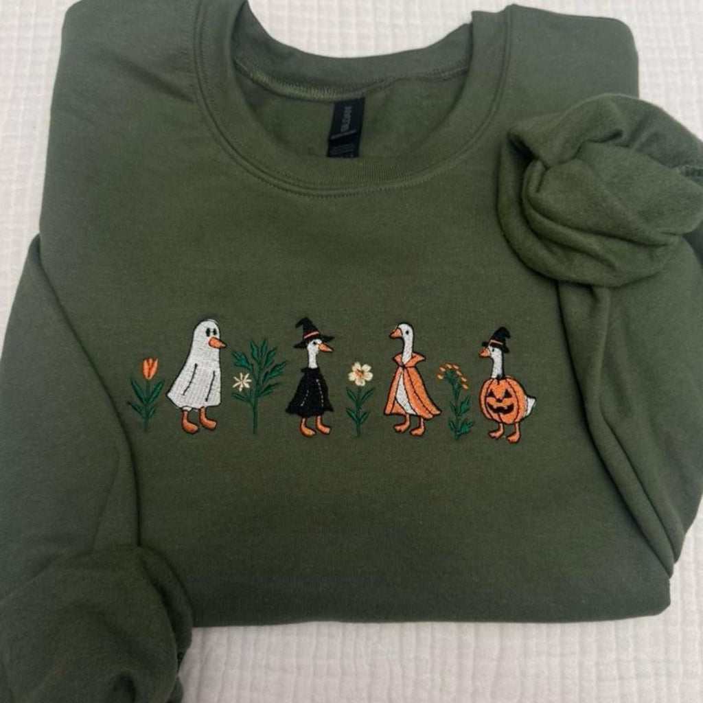 Pasimax Spooky Goose Halloween Sweatshirt – Funny Embroidered Crewneck — lifestyle context