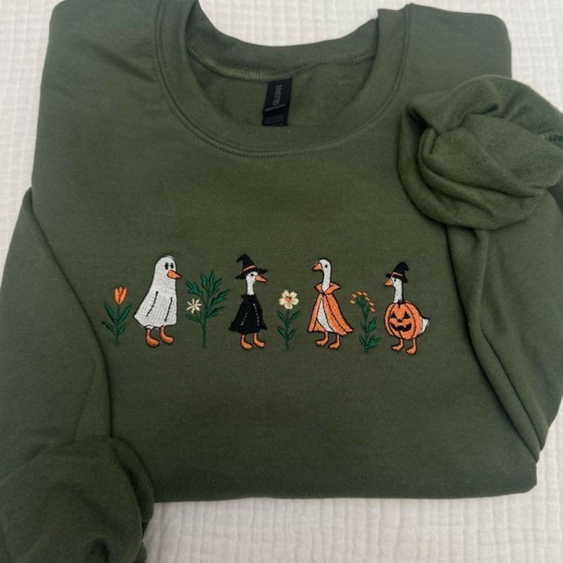 Pasimax Spooky Goose Halloween Sweatshirt – Funny Embroidered Crewneck — lifestyle context