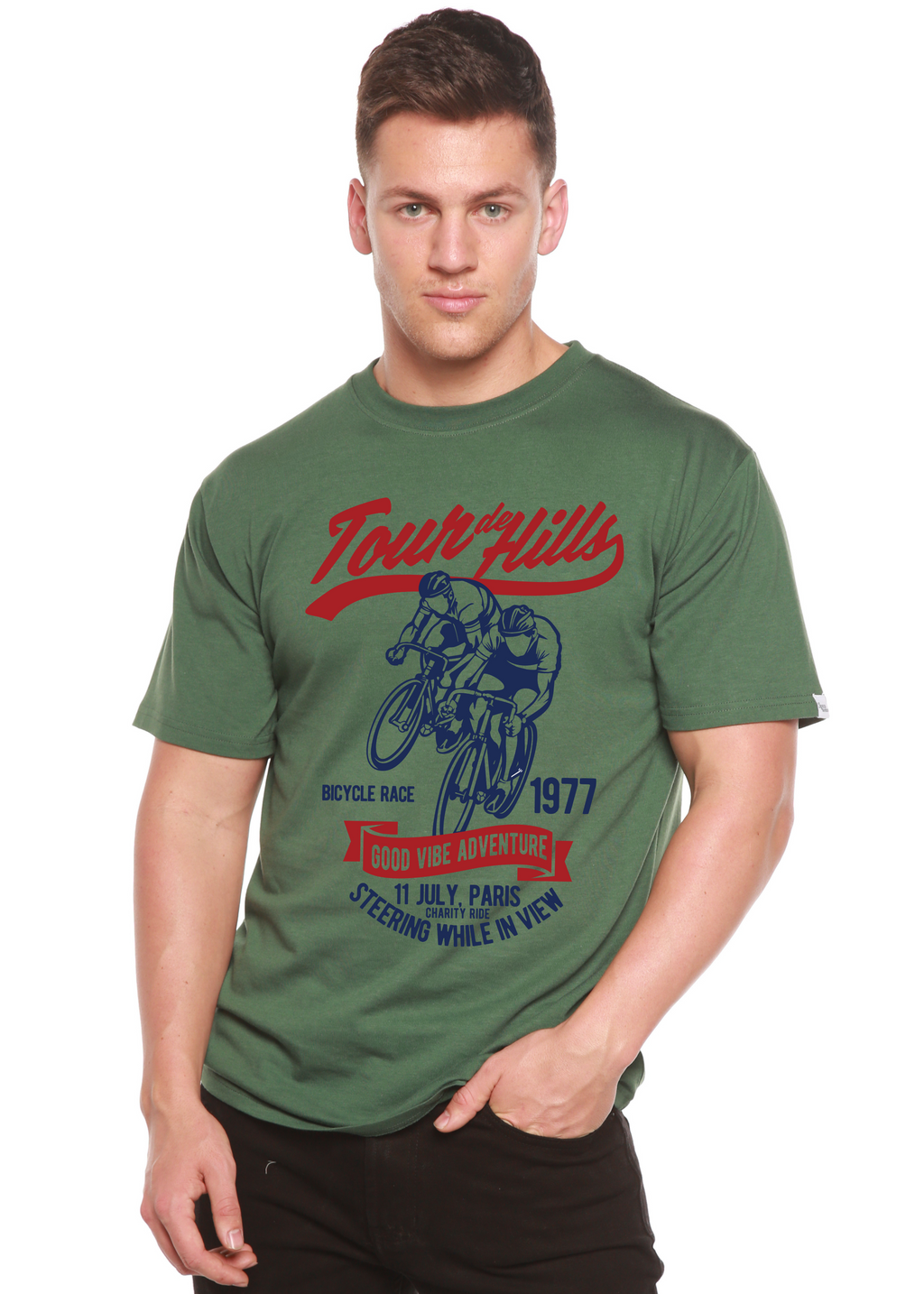 Spun Bamboo Tour De Hills Spun Bamboo® Men's Bamboo Viscose/Organic Cotton Short Sleeve Graphic T-Shirt — side view