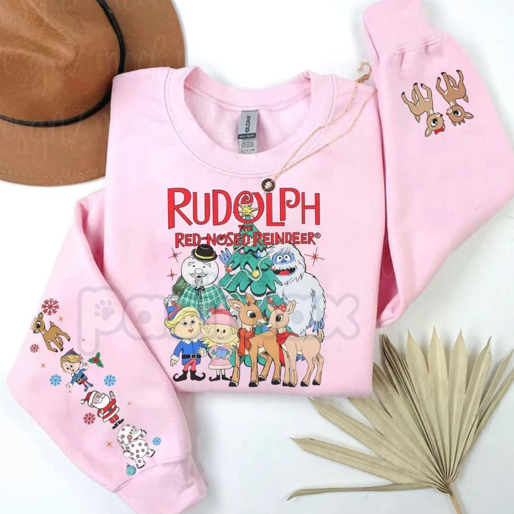 Pasimax Rudolph Red Nosed Reindeer Sweatshirt with Sleeve Design | Nostalgic Christmas Jumper | Holiday Detail Crewneck — lif