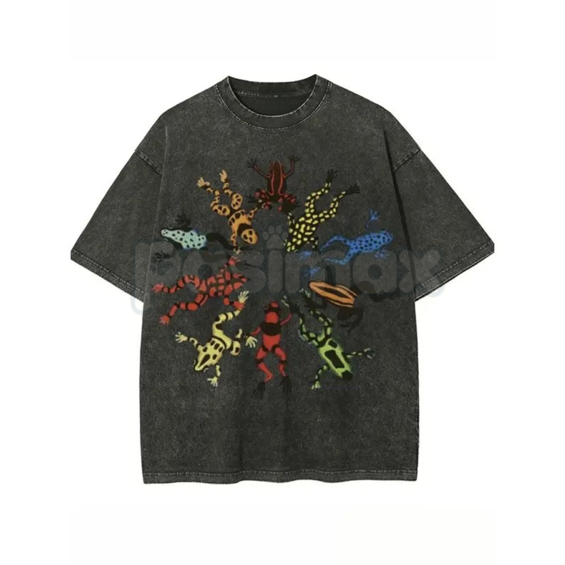 Dancing Frog Feast Print T-Shirt – Retro Cottagecore Amphibian Graphic Tee, Lightweight Vintage Washed Cotton Whimsical Top