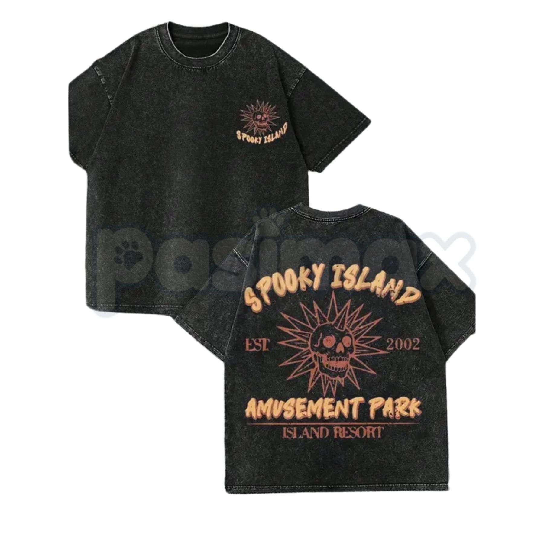 Spooky Island Ghost Amusement Park T-Shirt – Skull Vintage Washed Tee, Retro Haunted Holiday Lightweight Cotton Top, Weird Core Streetwear