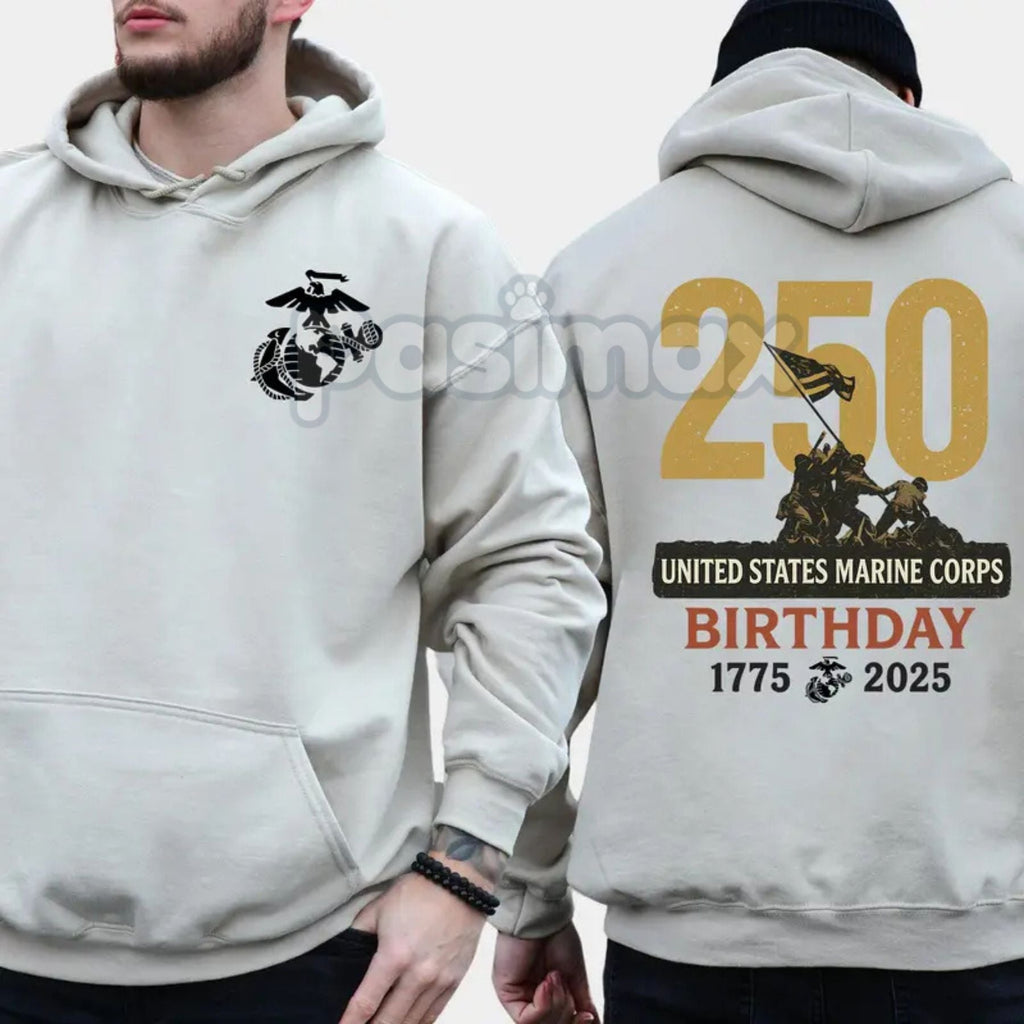 Pasimax Marines 250th Birthday Hoodie – USMC 250 Year Anniversary Commemorative Pullover, Veteran & Active Duty Gear, Unisex 