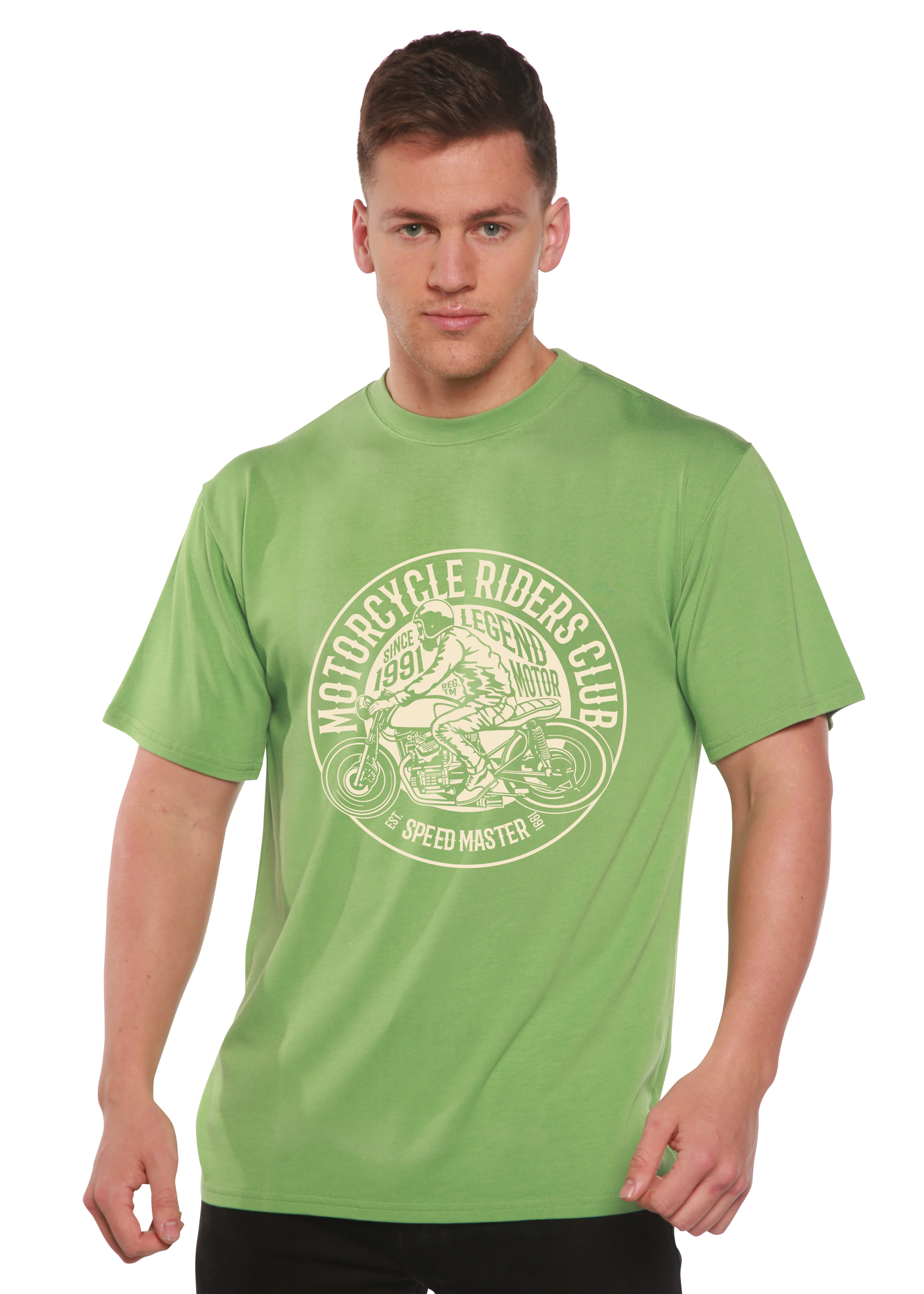 Spun Bamboo Motorcycle Riders Club Men's Bamboo Viscose/Organic Cotton Short Sleeve Graphic T-Shirt — side view