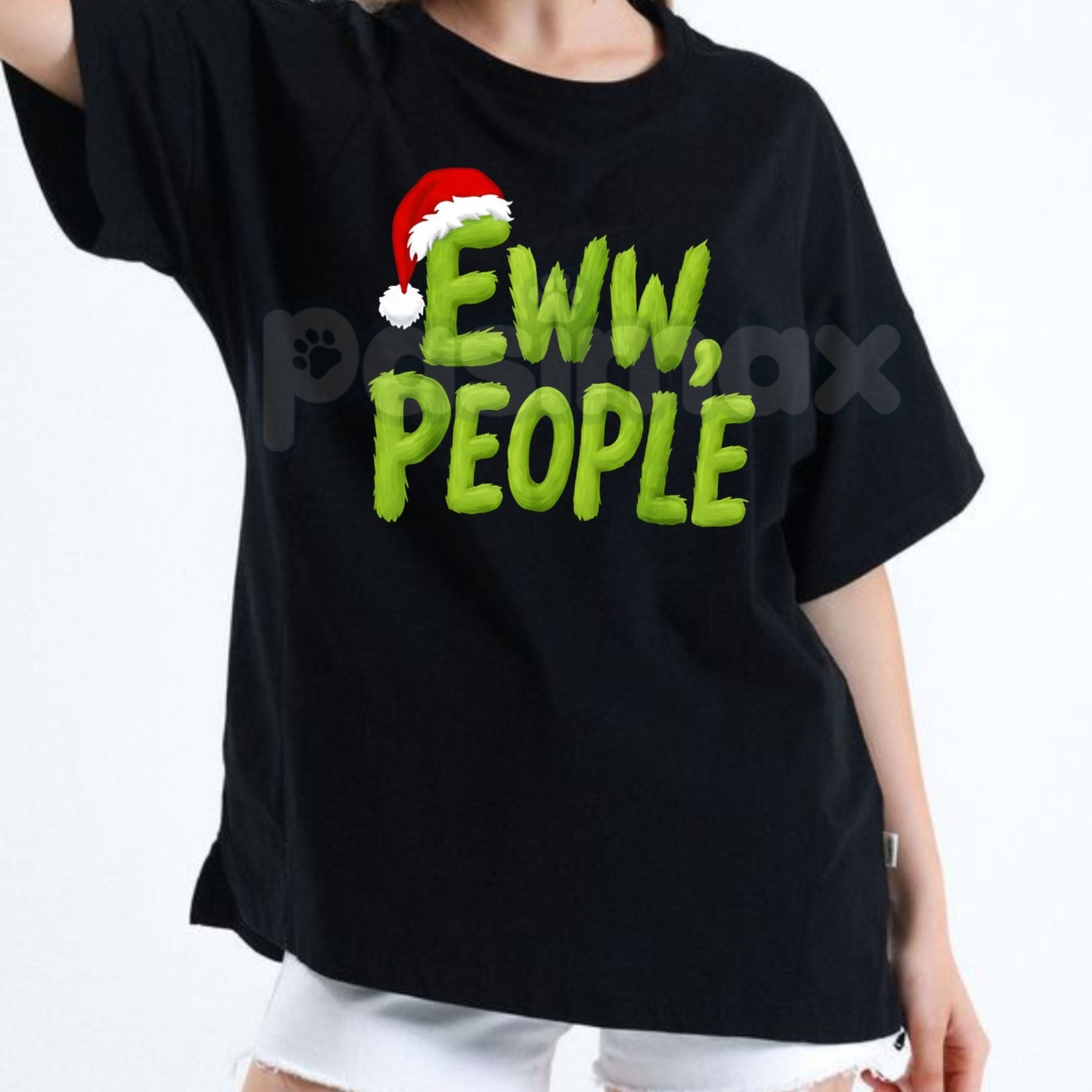 Pasimax "Eww People" Christmas T-Shirt - Santa Hat Grinch Inspired Holiday Design, Anti-Social Festive Occasions Tee, Cynical