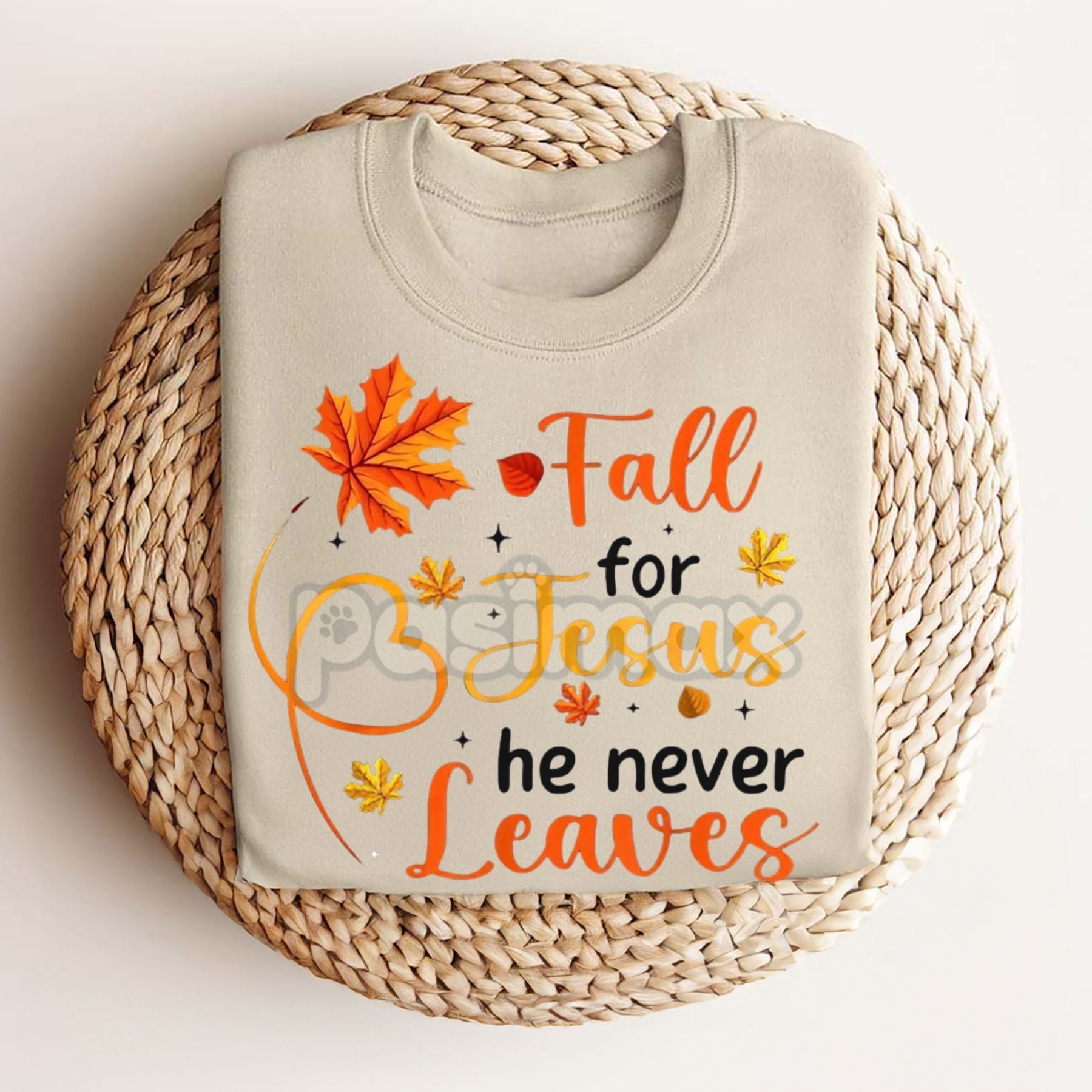 Pasimax Fall For Jesus He Never Leaves T-Shirt — lifestyle context