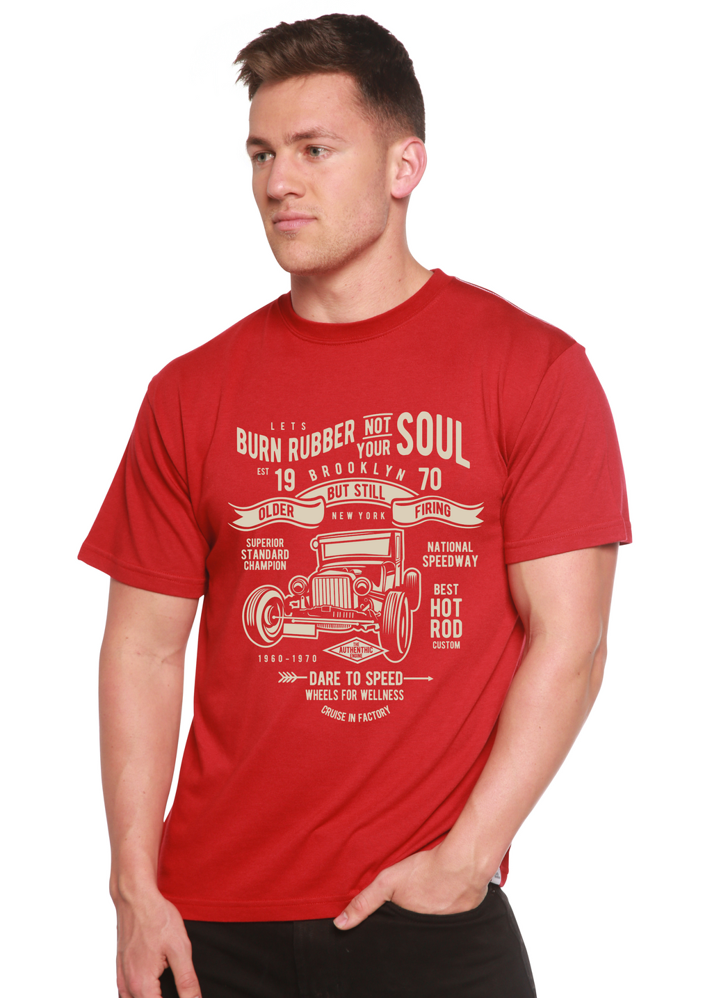 Spun Bamboo Burn Rubber Men's Bamboo Viscose/Organic Cotton Short Sleeve Graphic T-Shirt — back view