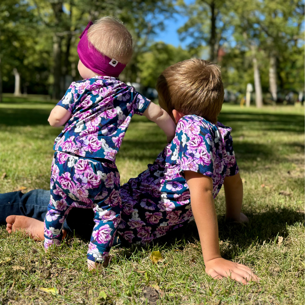 bumblitostore Bamboo Short Sleeve Romper in Adele — lifestyle context