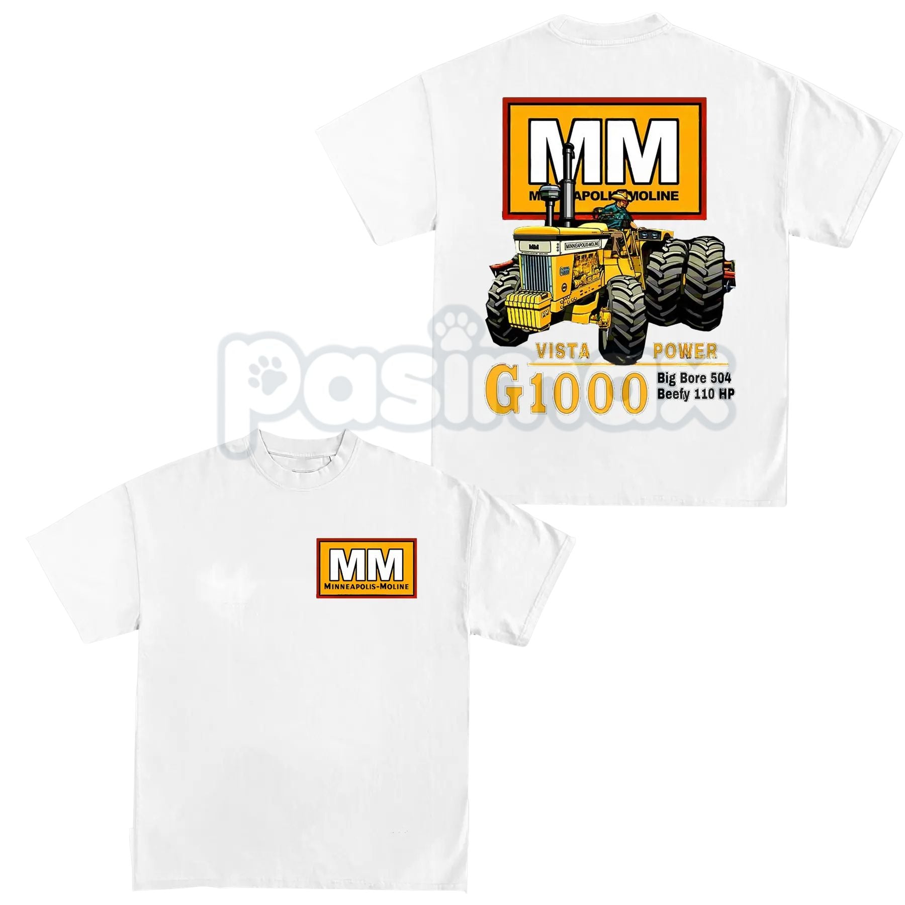 Pasimax Minneapolis-Moline Vista Power G1000 Tractor T-Shirt - Vintage Farm Equipment Graphic Tee, Classic Tractor Collector 