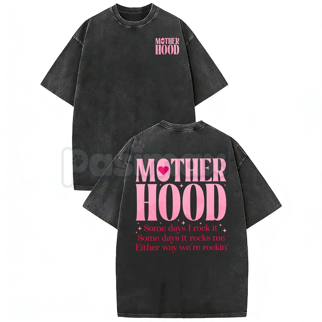 Pasimax Motherhood Vintage Washed Tee – Aesthetic Minimalist Mom Life Graphic T-Shirt — lifestyle context