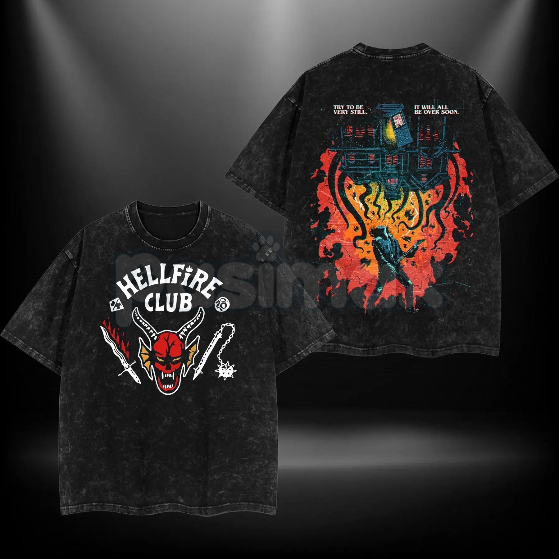 Pasimax Eddie Munson Hellfire Club T-Shirt – Double Printed Acid Washed Oversize Tee, Stranger Things Inspired — lifestyle co