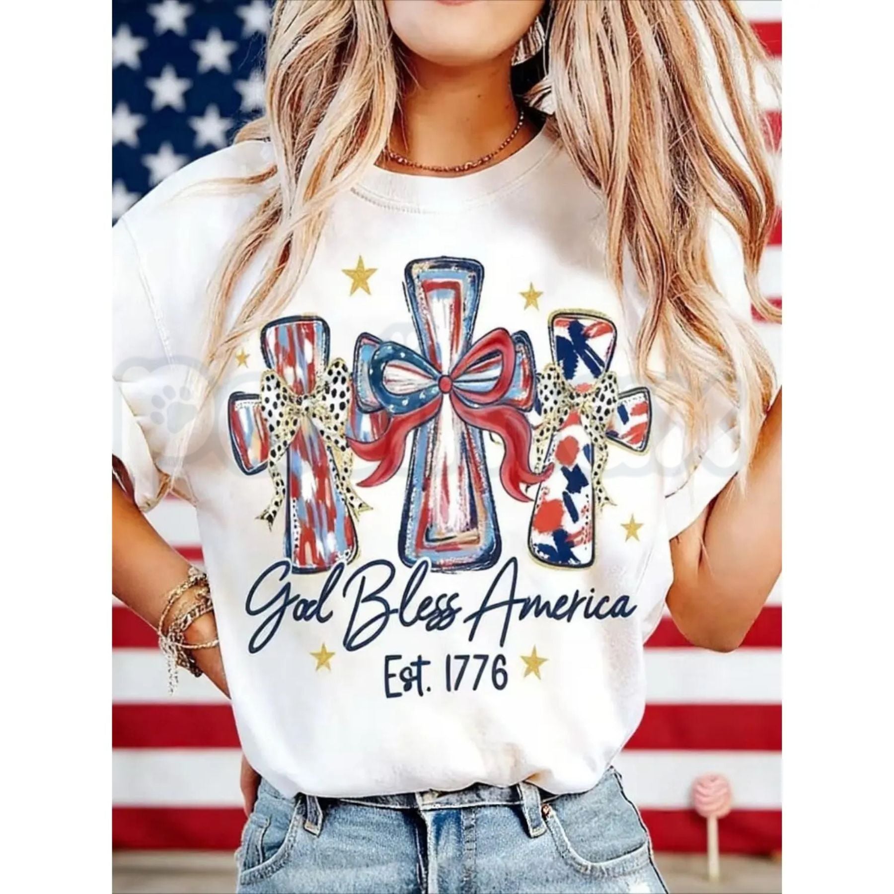 Women's "God Bless America" T-Shirt – USA 250th Anniversary Commemorative Tee, Remastered Heavy Cotton Semiquincentennial Top, Soft Lived-In Patriotic Heritage Shirt, Made in USA