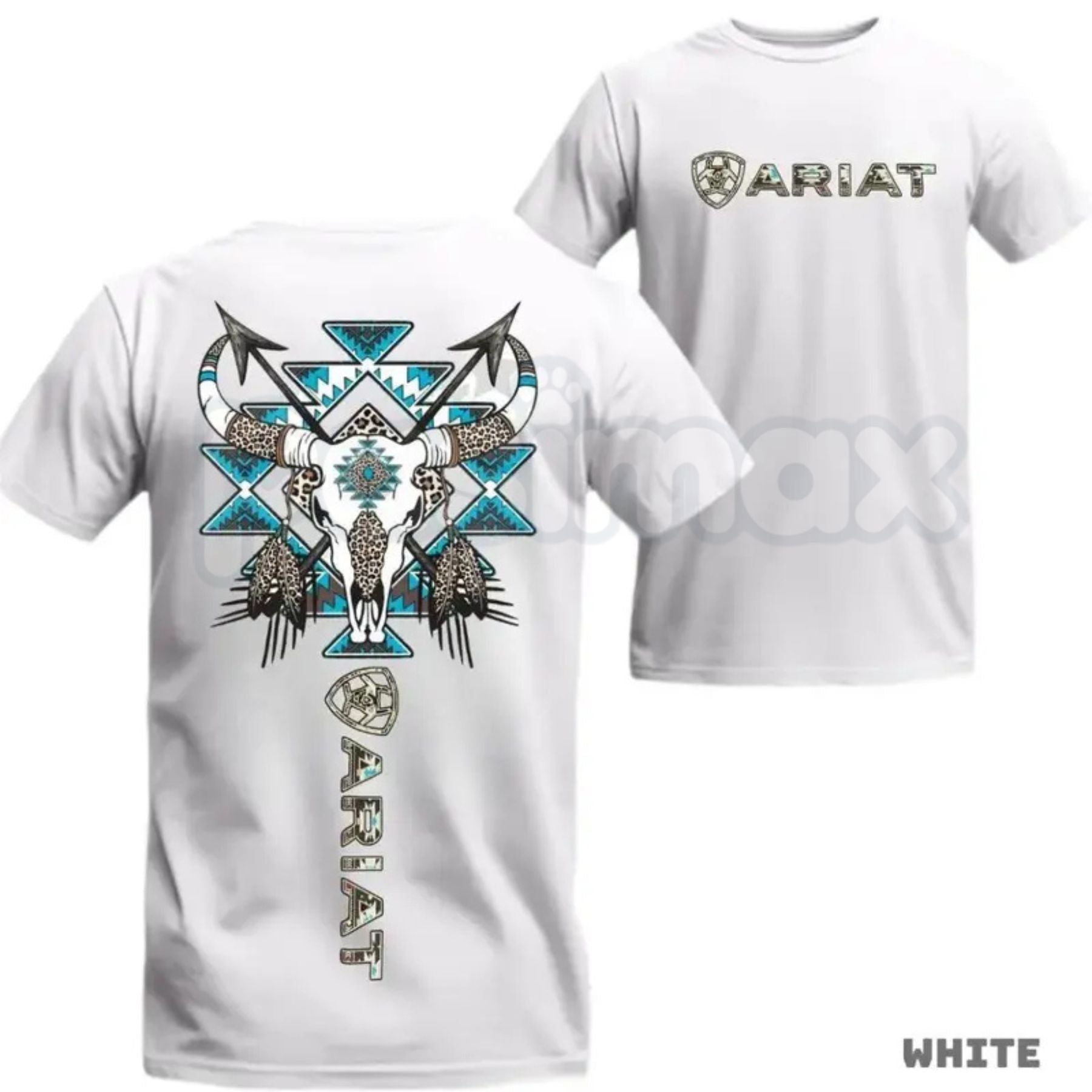 Ariat Tribal Skull T-Shirt – Western Bull Skull & Feathers Graphic, Premium 100% Cotton Blue Aztec Pattern Top, Soft Lived-In Heavyweight Southwestern Ranch Shirt, Made in USA
