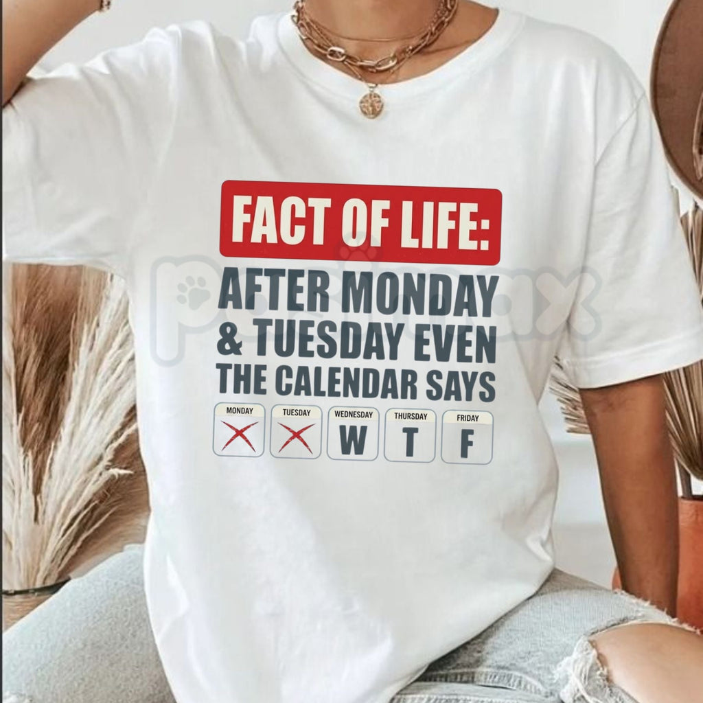 Funny "Fact Of Life WTF Calendar" T-Shirt – Sarcastic Workweek Humorous Graphic Tee