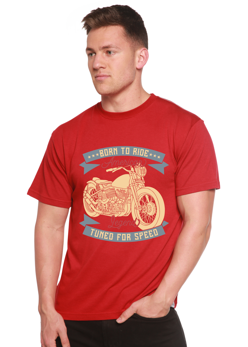 Spun Bamboo Born To Ride American Legend Men's Bamboo Viscose/Organic Cotton Short Sleeve Graphic T-Shirt — alternative angle