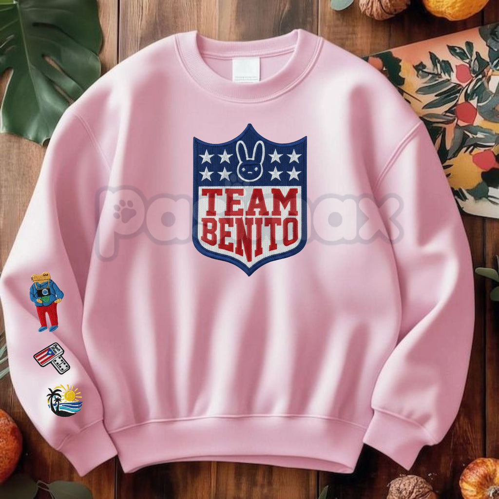 Pasimax "Here For The Benito" Embroidered Sweatshirt – Bad Bunny Fan Crewneck — lifestyle context
