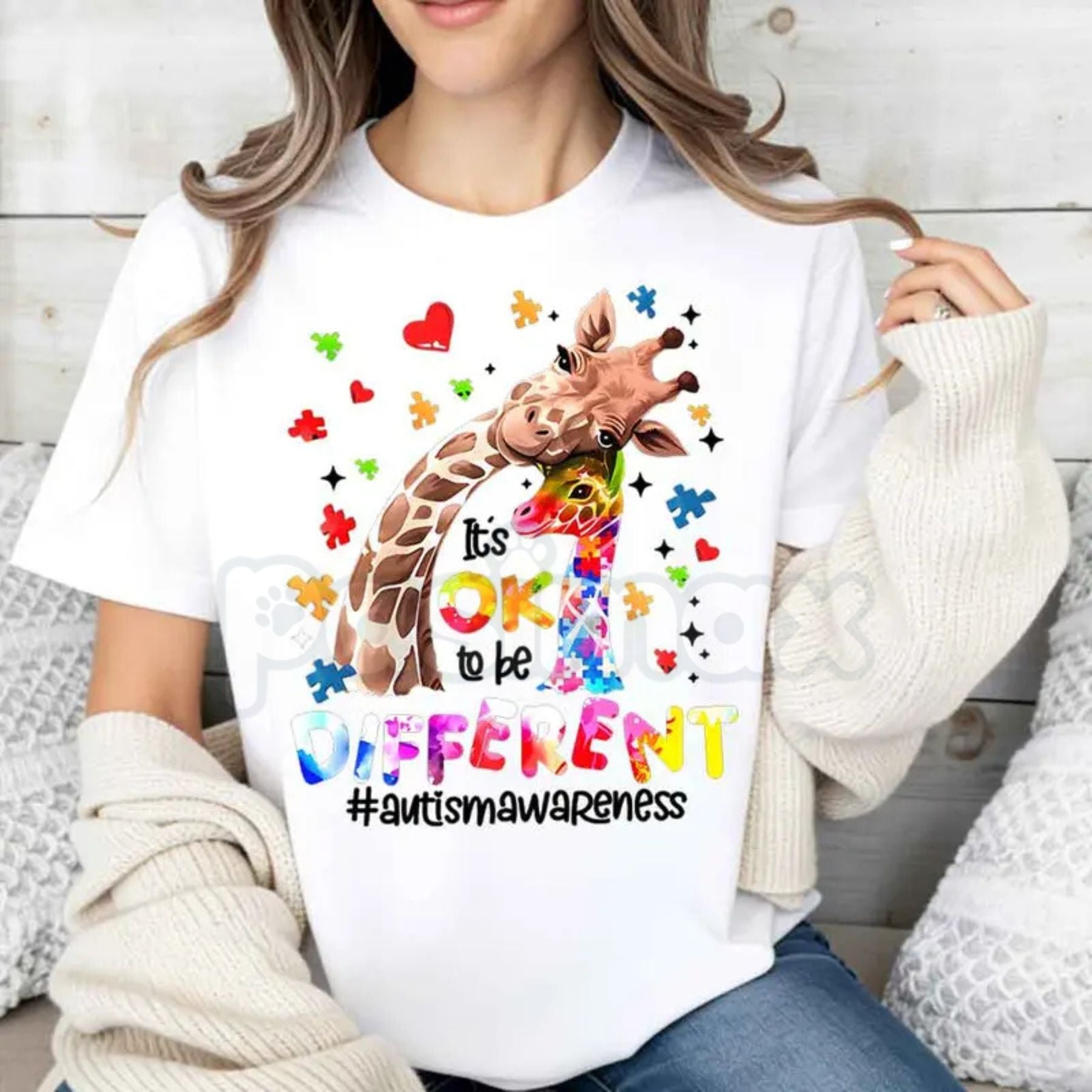 Pasimax "Different is Beautiful" Artistic Giraffe T-Shirt — lifestyle context