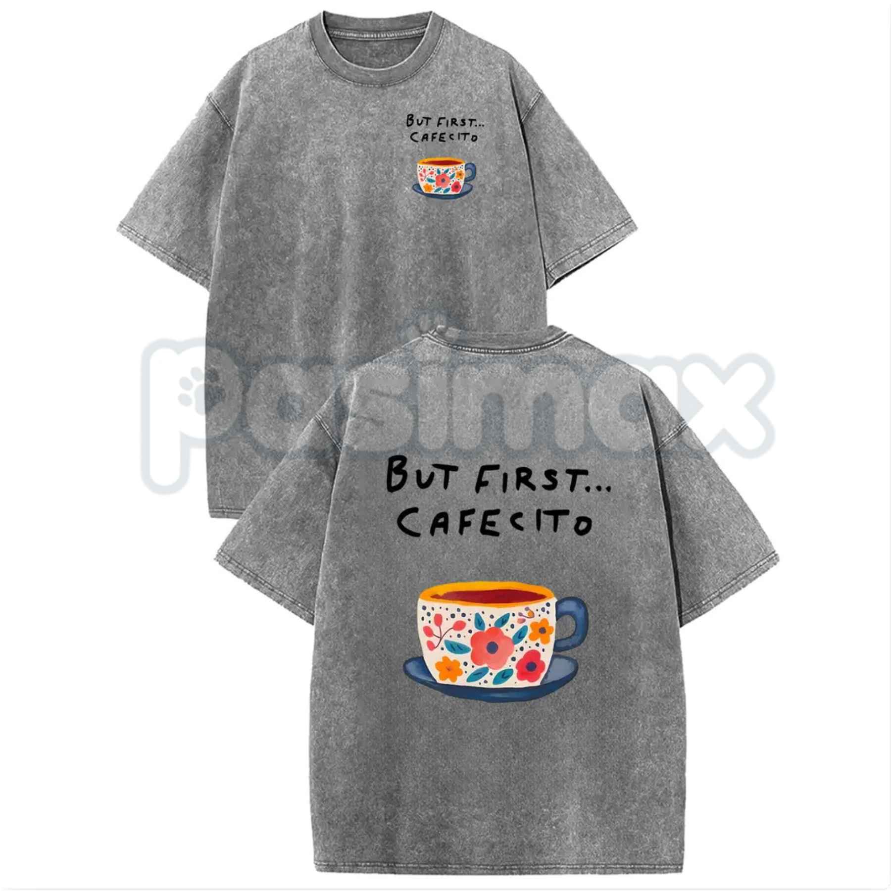 But First Cafecito Thanksgiving T-Shirt – Retro Funny Holiday Coffee Graphic Tee, Vintage Washed Lightweight Cotton Autumn Unisex Top