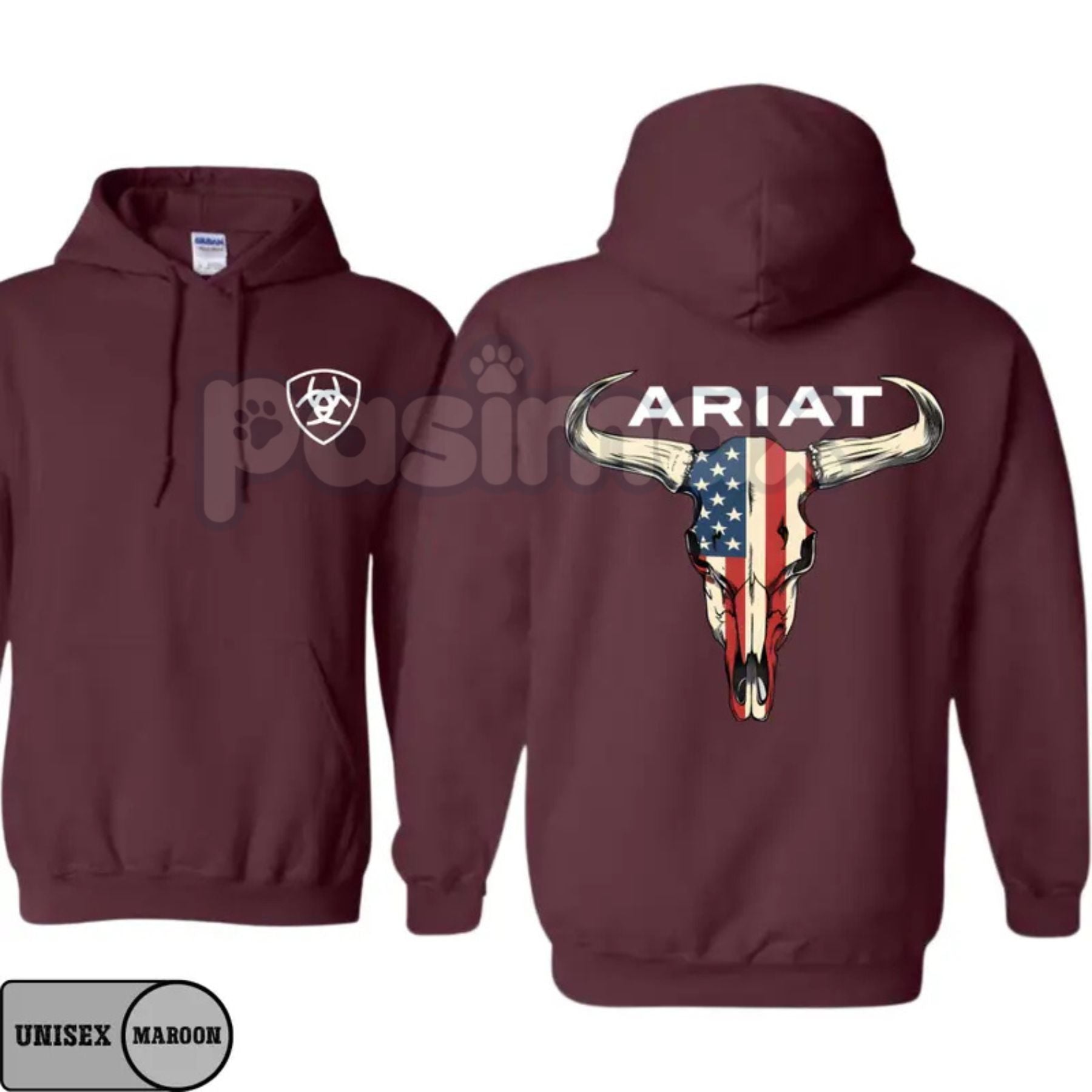 Pasimax Ariat Hoodie – American Flag Bull Skull Western Cowboy Pullover, Patriotic & Rustic Outdoors Apparel, Unisex — side v