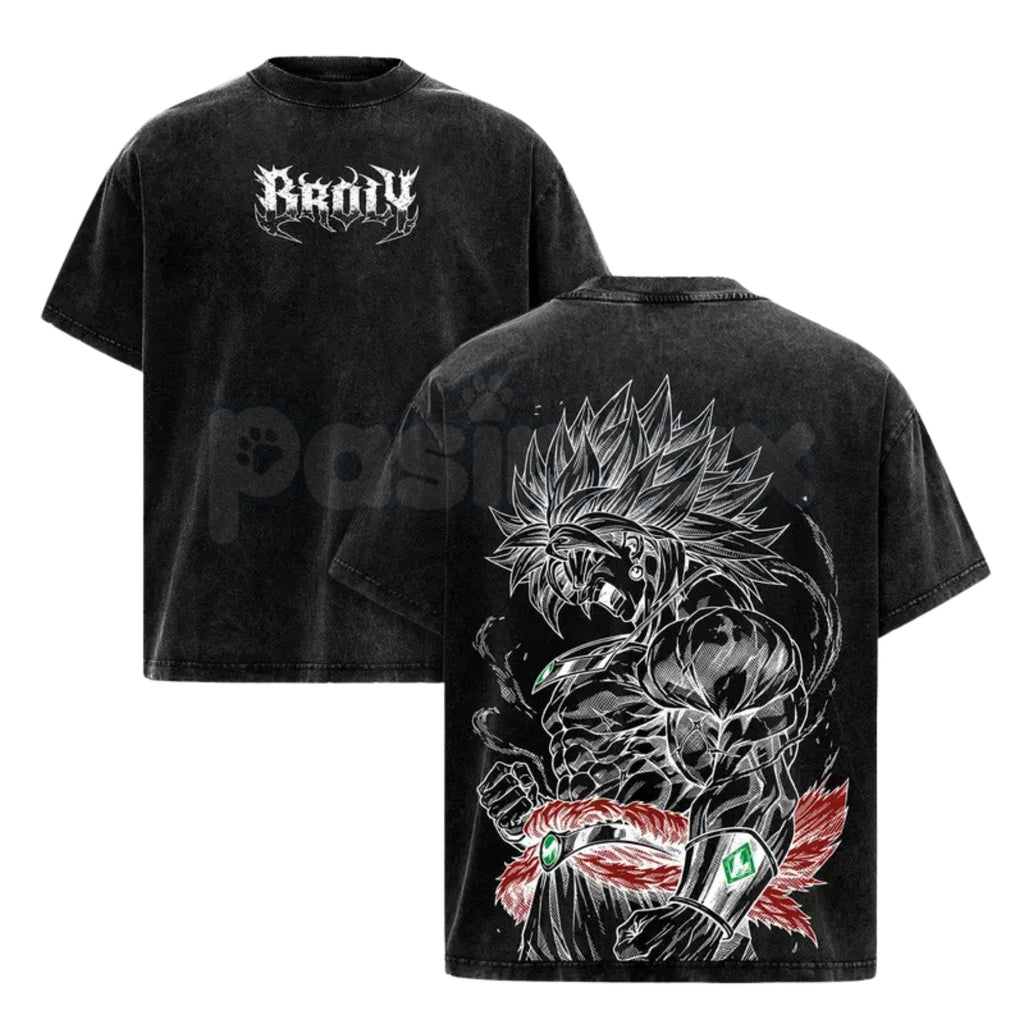 Broly The Legendary DBZ Vintage Washed T-Shirt – Double Printed Oversized Graphic Tee, Lightweight Cotton Anime Streetwear