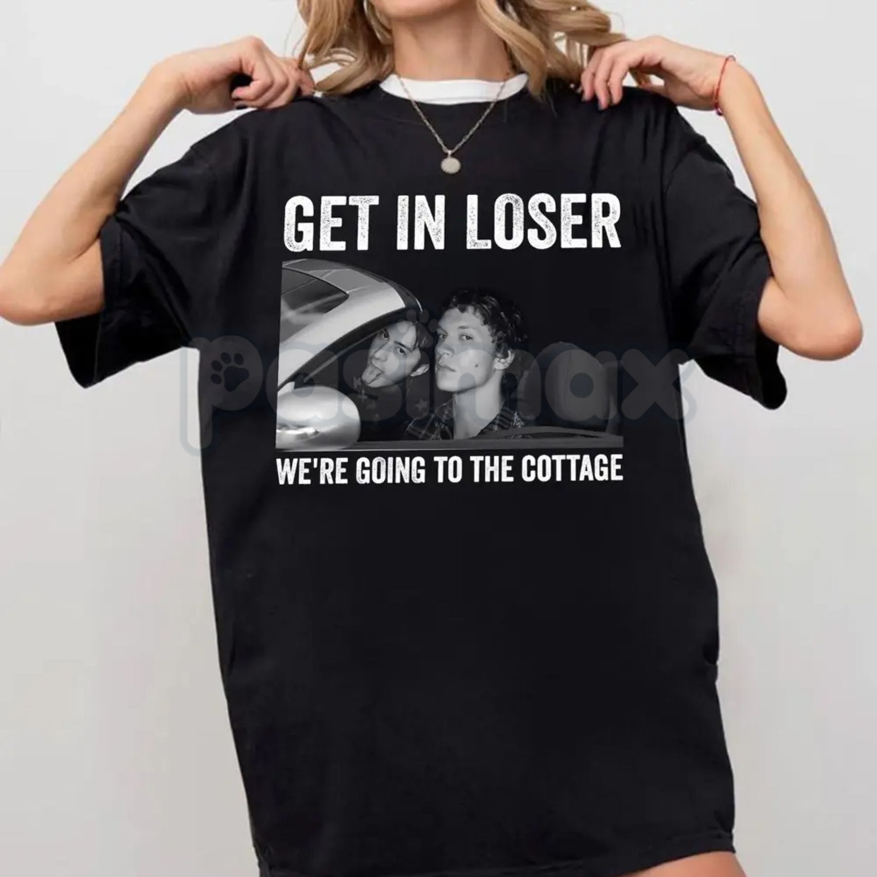 Pasimax "Get In Loser We're Going To The Cottage" T-Shirt - Funny Weekend Getaway Graphic Tee, Cabin Life Aesthetic Apparel, 