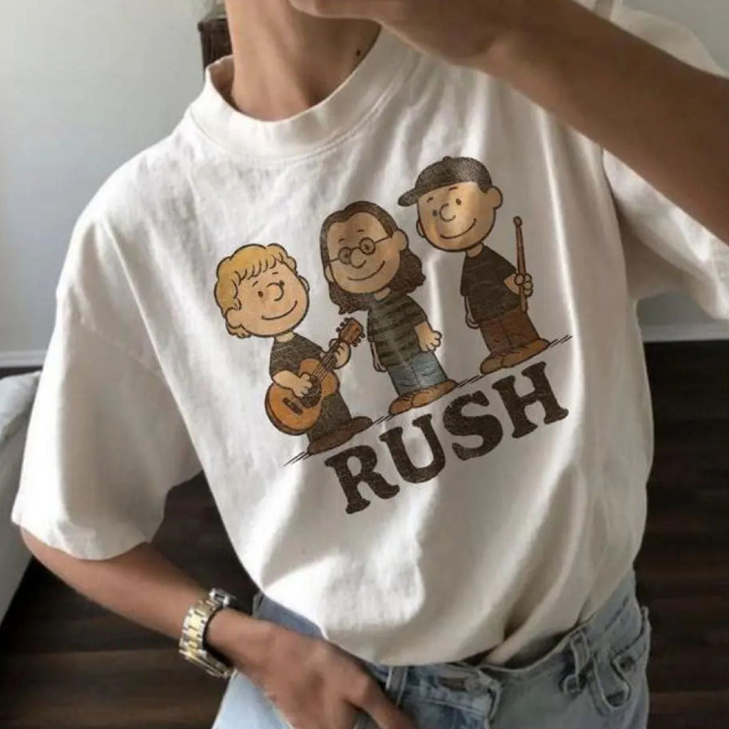 Pasimax Rush Band Cartoon T-Shirt - Retro Rock Music Fan Tee, Cute Vintage Graphic Shirt — lifestyle context