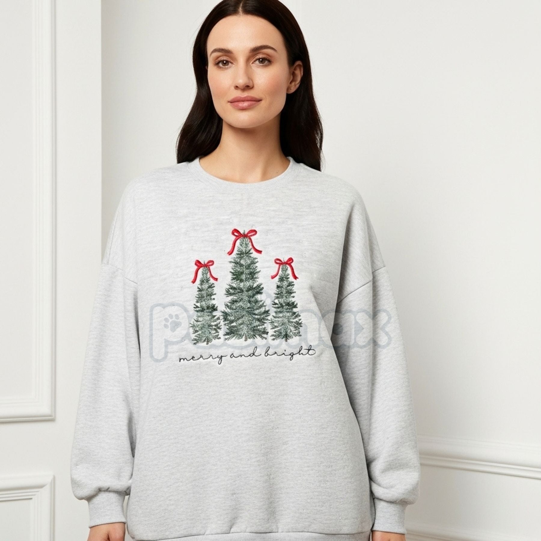 Pasimax Merry & Bright Christmas Tree Embroidered Sweatshirt — lifestyle context