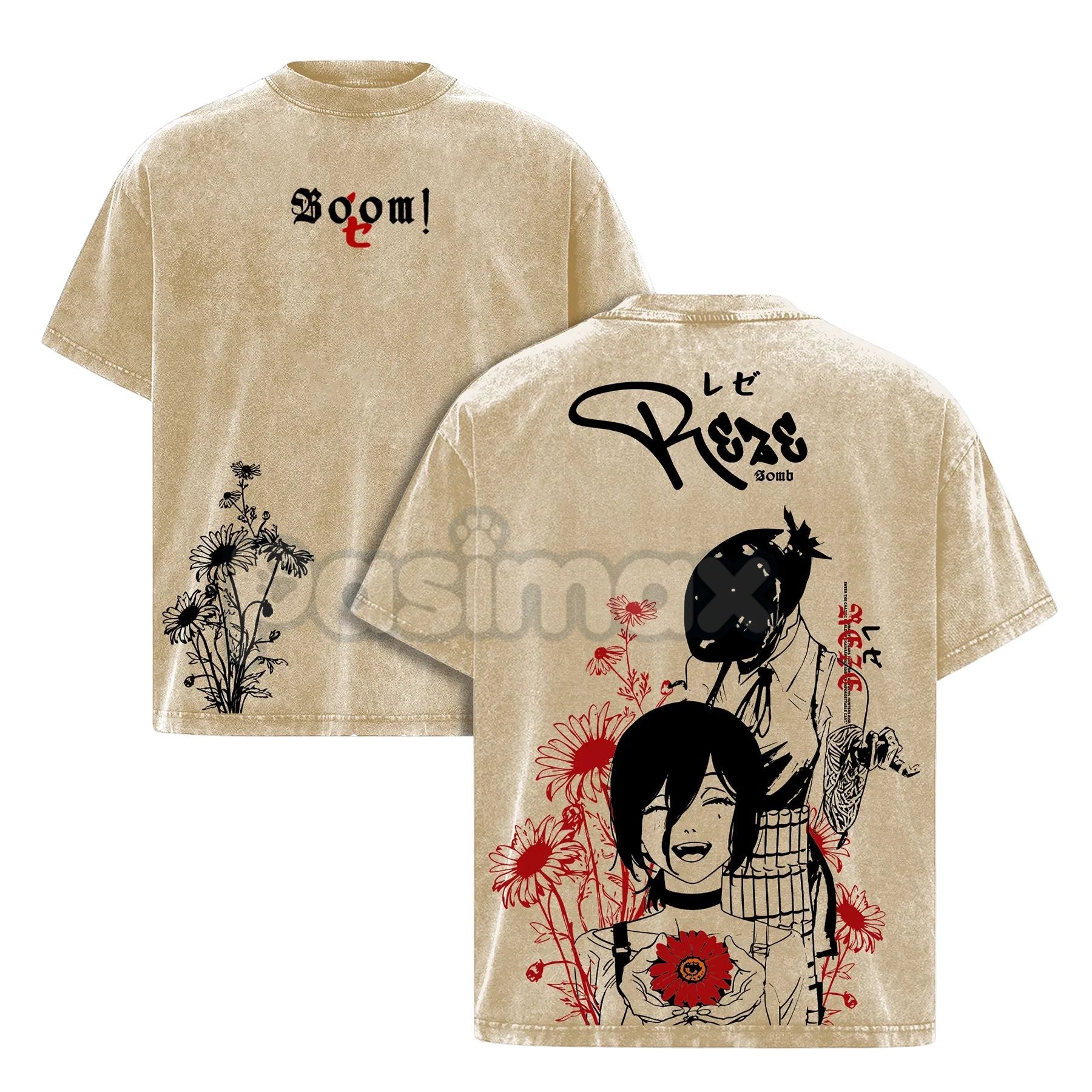 Pasimax Reze Chainsaw Man T-Shirt – Vintage Washed Oversized Heavy Cotton Tee, Bomb Devil Graphic — lifestyle context