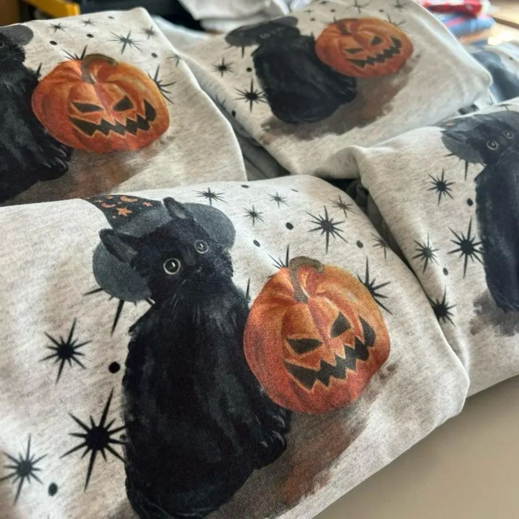 Pasimax Spooky Cat Crewneck – Vintage Wash Halloween Cat Sweatshirt — lifestyle context