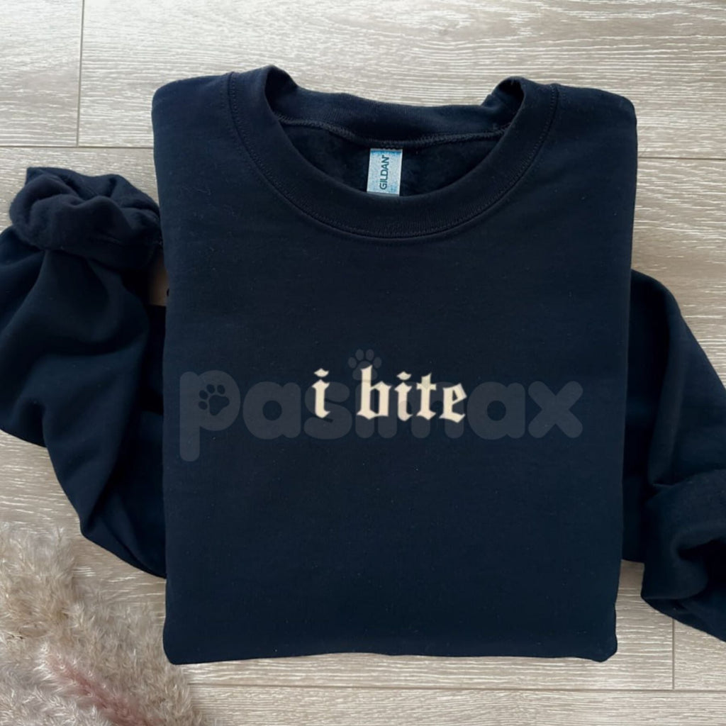 Pasimax Gothic I Bite Sweatshirt | Funny Girls Crewneck | Edgy Vampire Core Jumper | Aesthetic Alt Clothing for Her | Sarcast