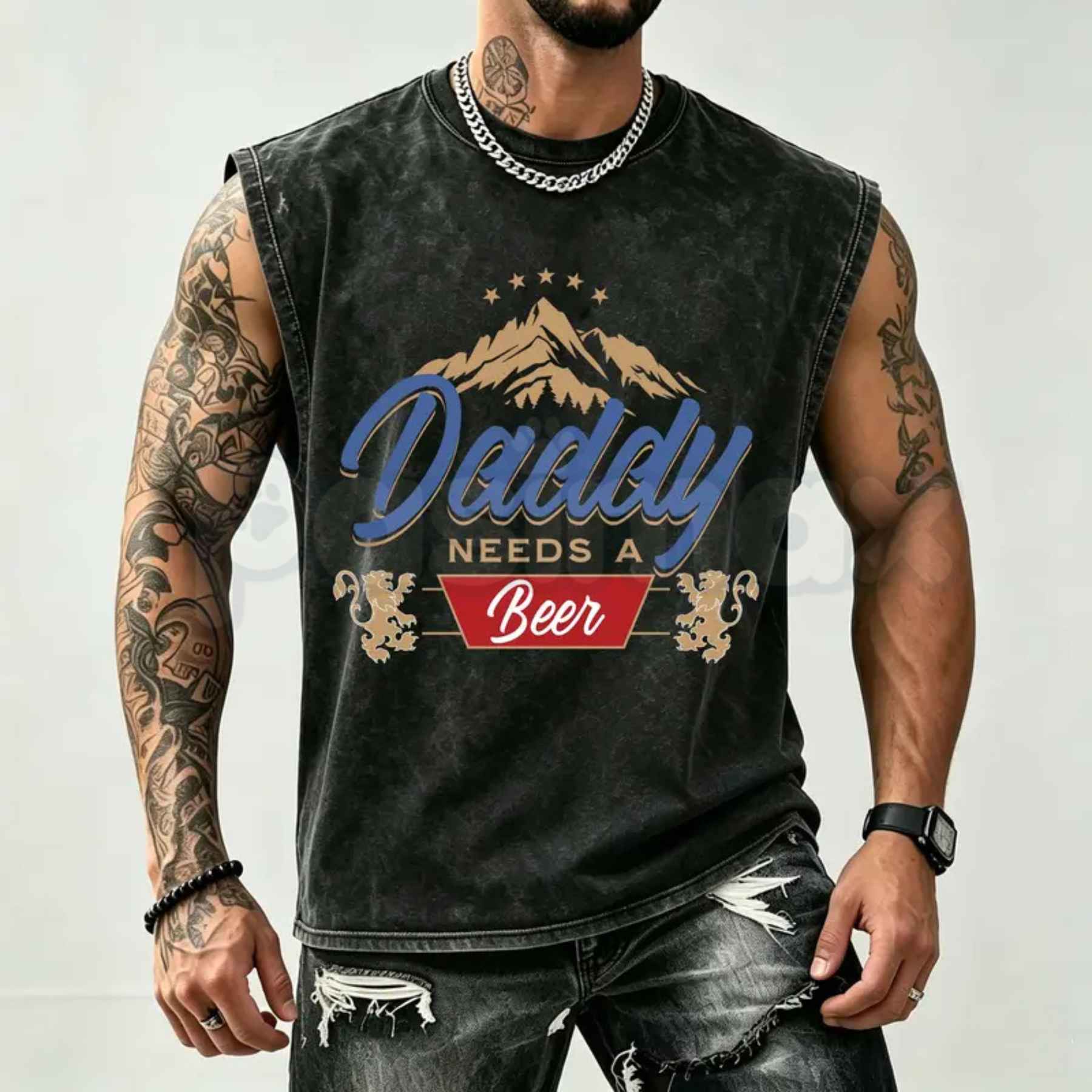 Men's Daddy Needs A Beer Tank Top – Retro Funny Drinking Graphic Sleeveless Shirt, Vintage Washed Lightweight Cotton Summer Top
