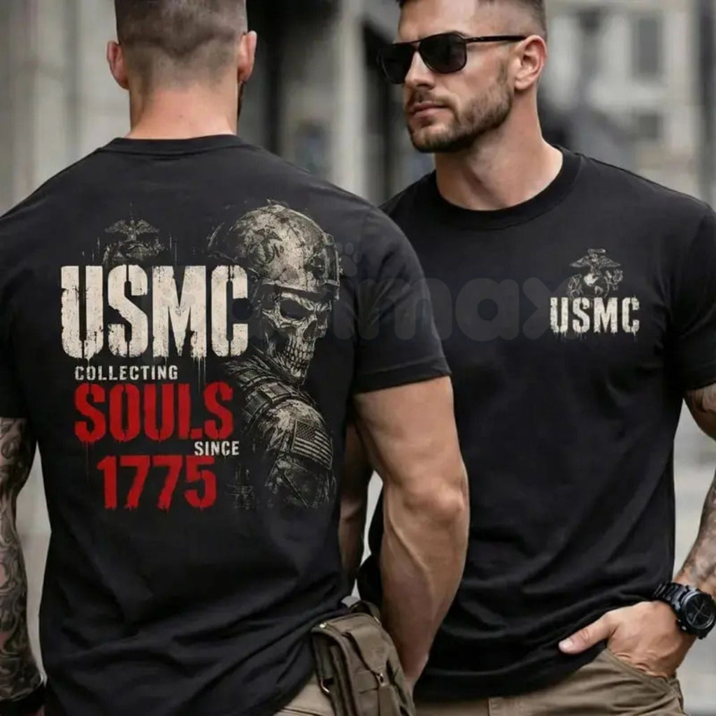 USMC 1775 Skull Print T-Shirt – Marine Corps Birthday Graphic Tee, Classic US Marine Vet Pride Unisex Cotton Shirt