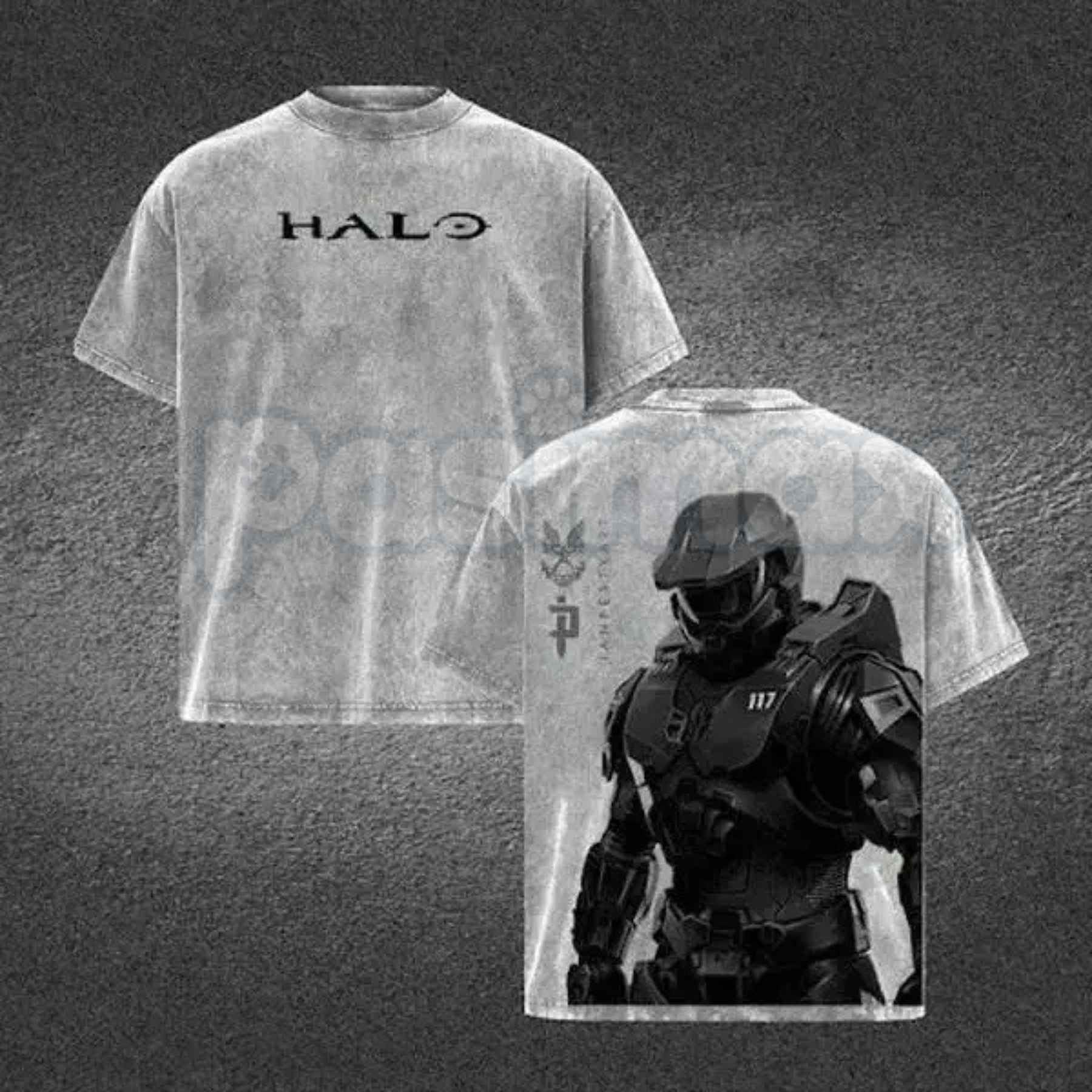 HALO Master Chief 117 T-Shirt – Retro Spartan Back Print Graphic Tee, Premium Acid Wash Oversized Lightweight Cotton Gaming Streetwear Top
