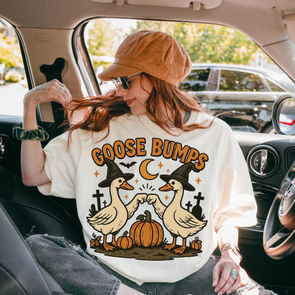 Pasimax Goose Pumpkin Halloween T-Shirt — lifestyle context