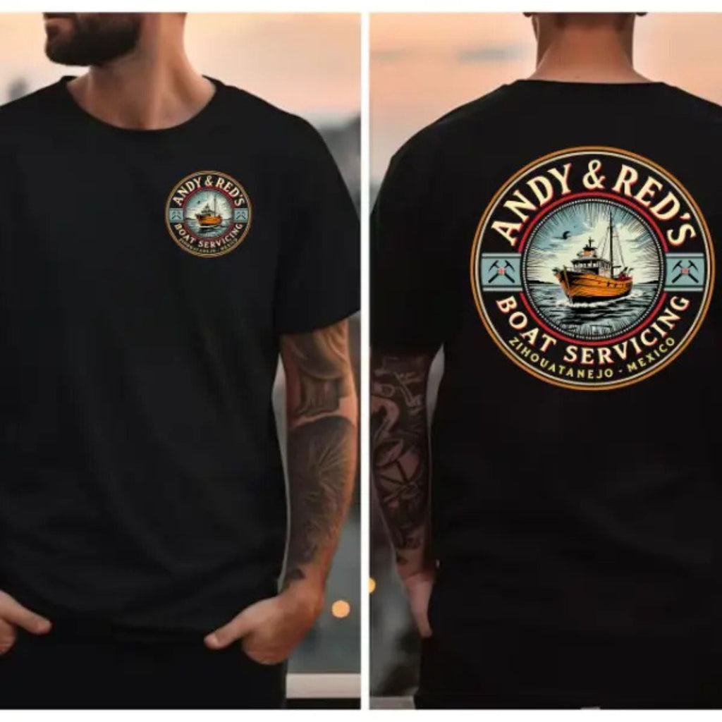Pasimax "Andy & Red's Boat Servicing" T-Shirt - Shawshank Redemption Inspired Tee, Movie Fan Apparel — detail close-up