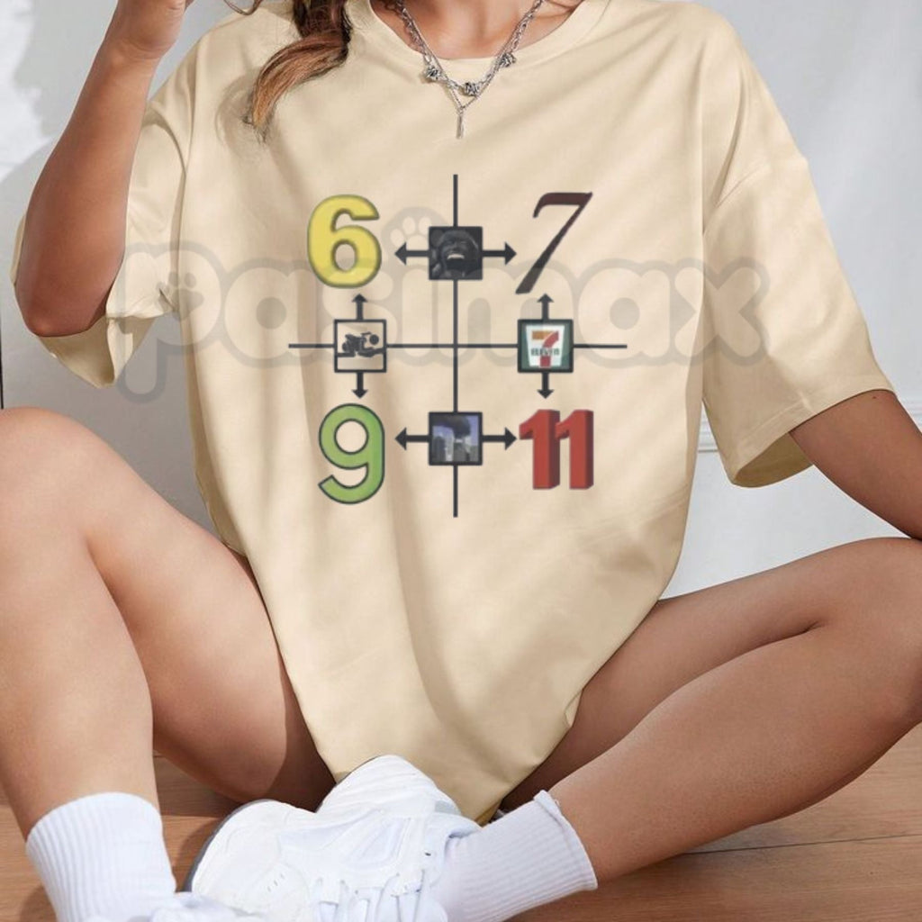 Funny 69 67 9/11 7-11 Meme T-Shirt – Sarcastic Gen Z Absurdist Numeric Graphic Tee
