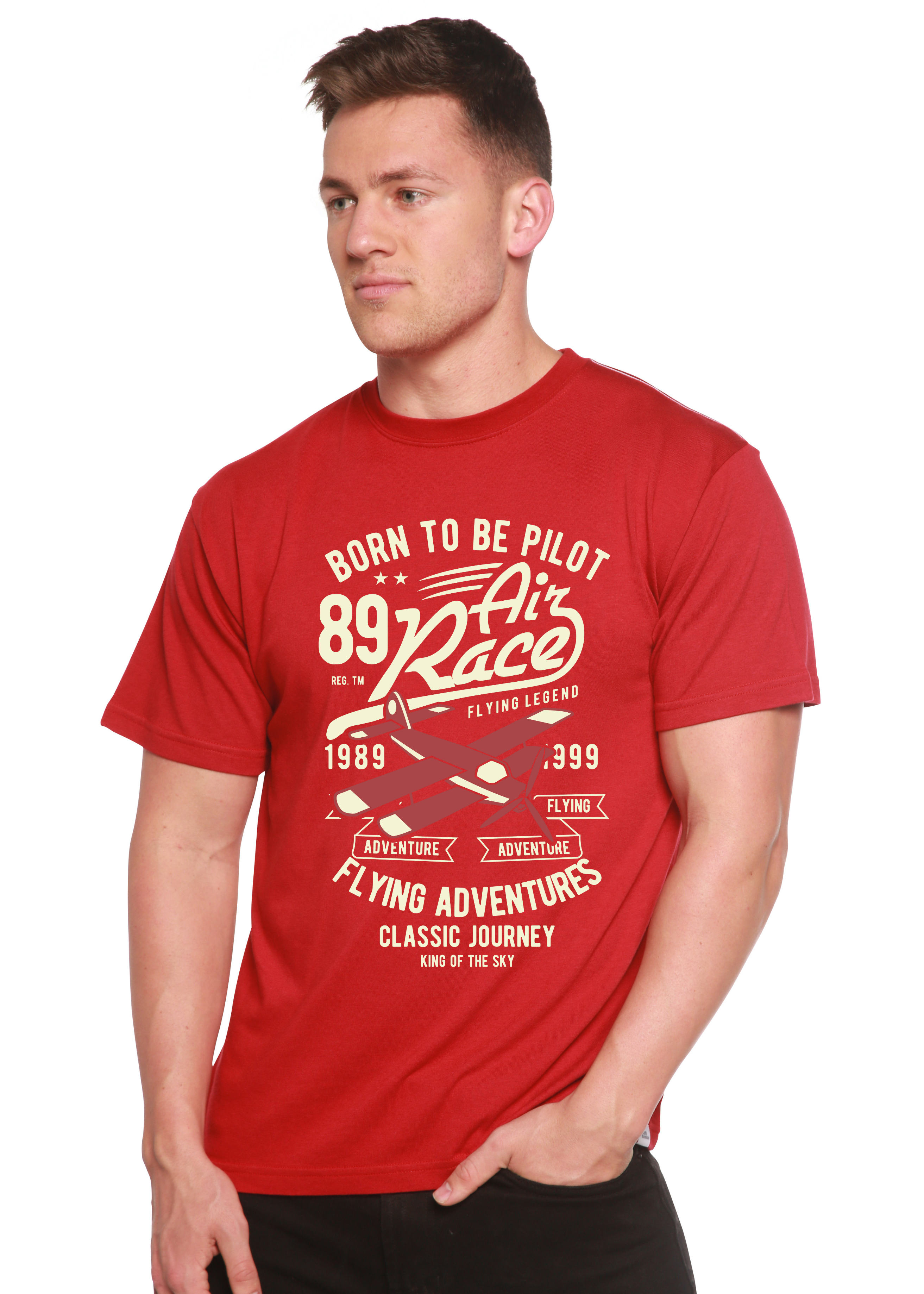 Spun Bamboo Born To Be Pilot Men's Bamboo Viscose/Organic Cotton Short Sleeve Graphic T-Shirt — lifestyle context