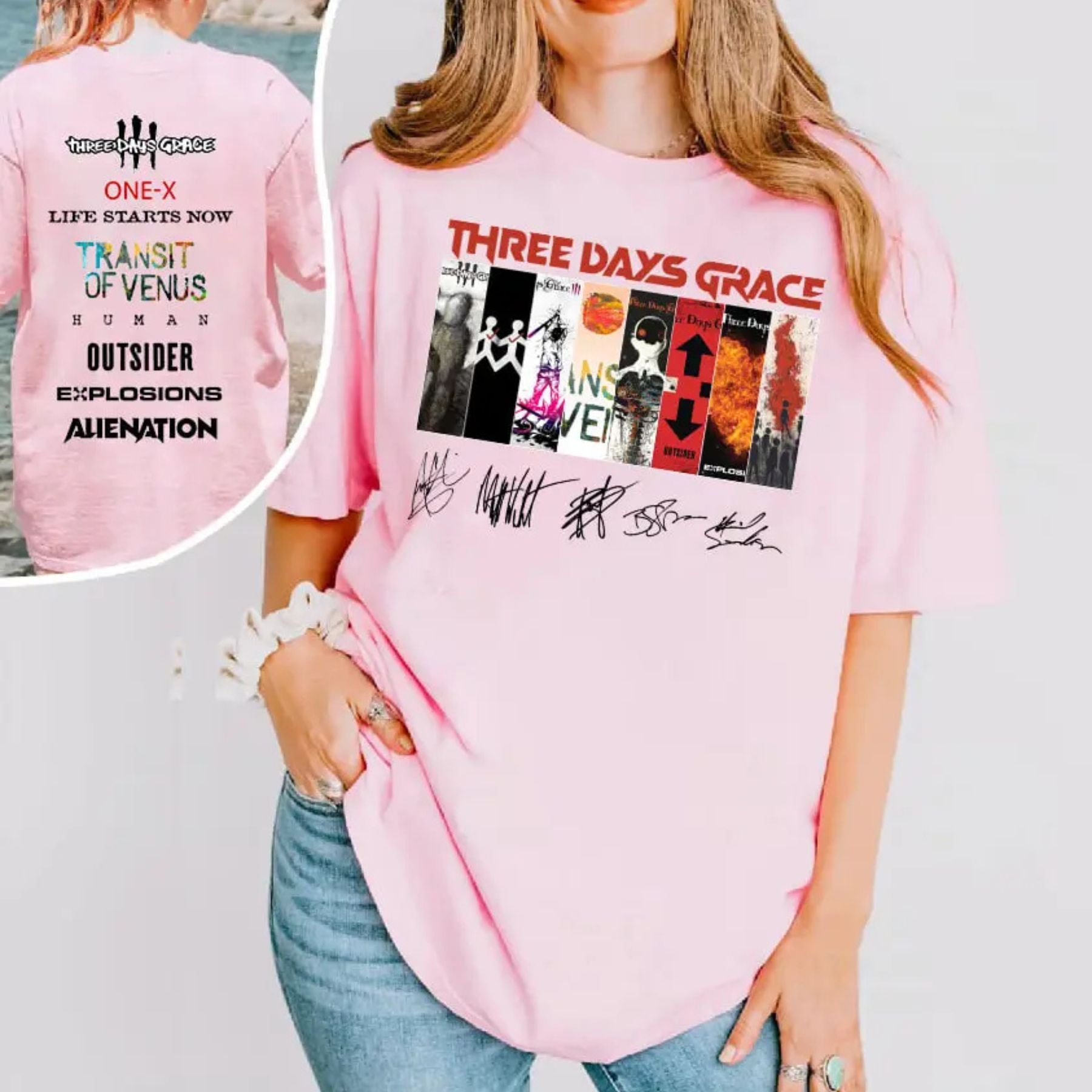 Pasimax Three Days Grace Two-Sided Album T-Shirt - Rock Band Concert Tee, Official Fan Merch, Unisex Gift — lifestyle context